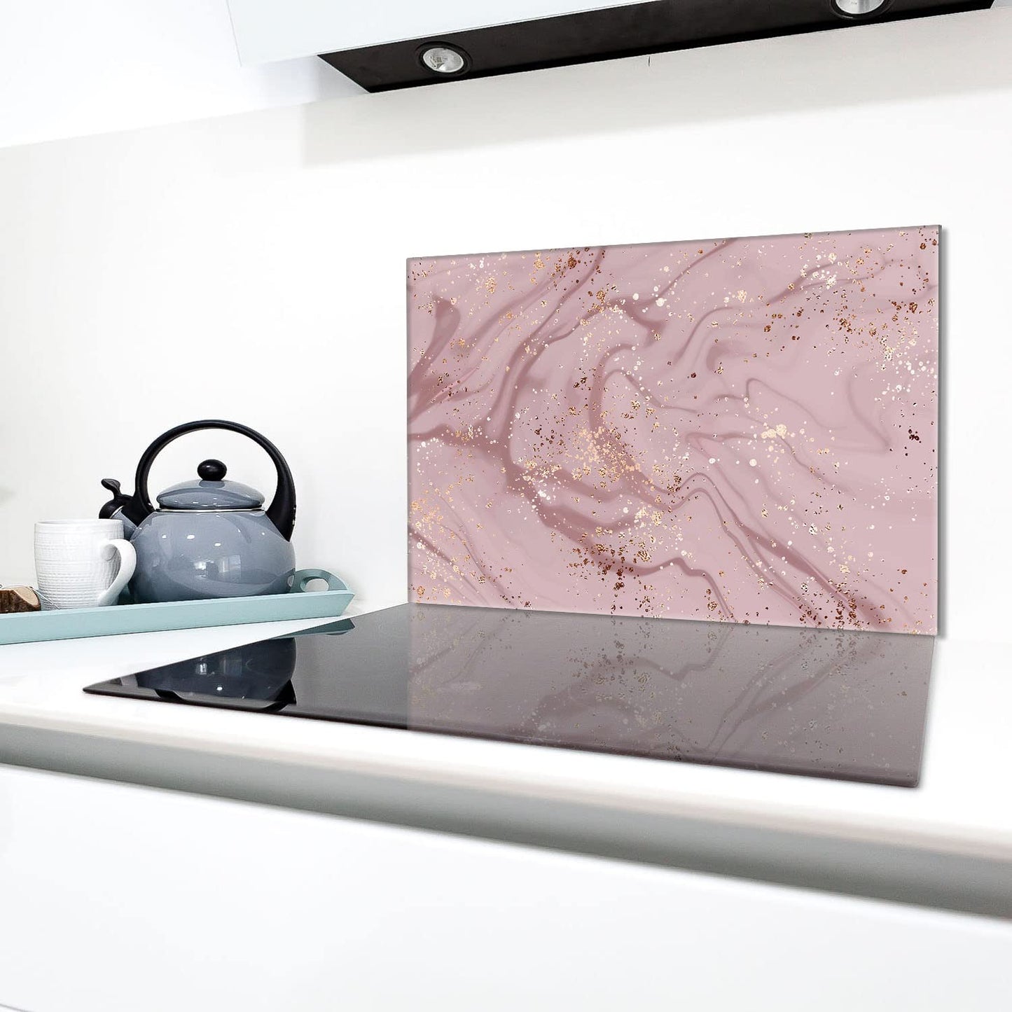 Stove cover 80x52 cm 1-piece ceramic hob cover induction stove protector splash guard glass plate decoration cutting board, marble pink