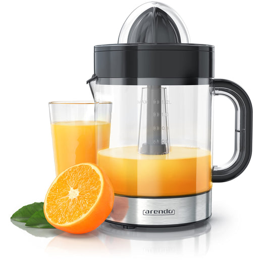 Arendo - Stainless Steel Electric Citrus Juicer - Lemon Juicer Orange Juicer Lime Juicer Juicer - 1.2 liter fruit juice container - Press cone with two rotation directions - BPA free