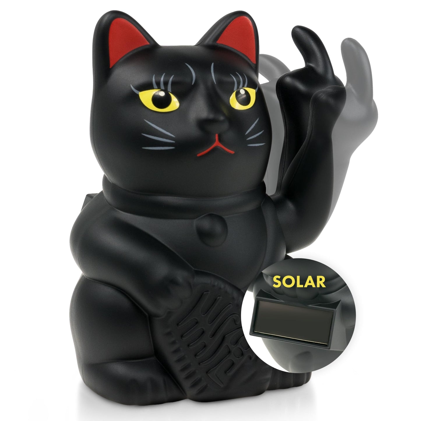 ANGRY CAT - Mini Lucky CAT SOLAR Powered Funny waving cat - Japanese waving cat with middle finger - Decorative wobble figure cat - Waving arm with middle finger - 10cm - black