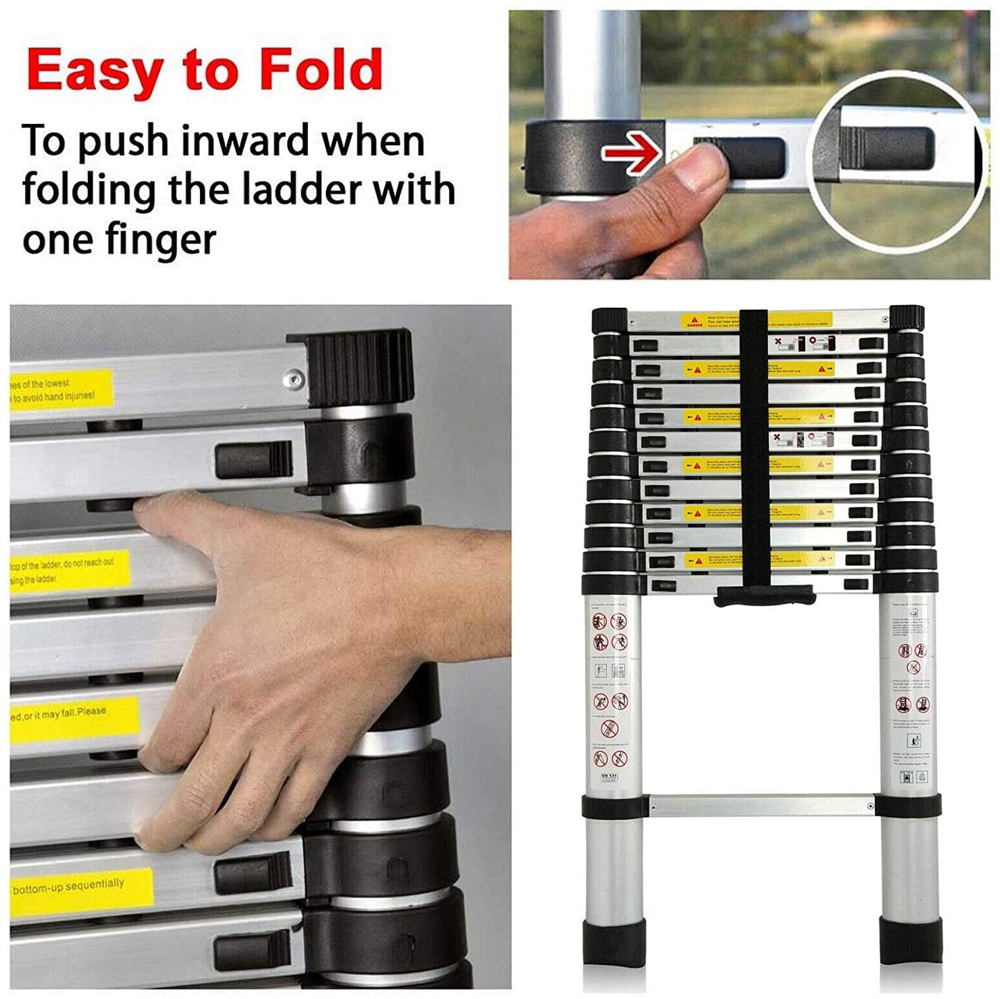 16.4FT Aluminum Telescoping Ladder, portable, multipurpose extension ladder, 330 lbs. maximum load, 13 steps, EN 131 certified, for indoor and outdoor use - 3-year warranty.