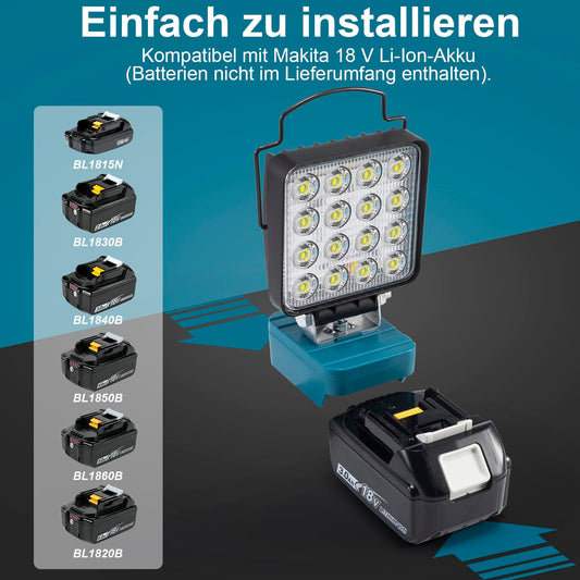 Sentoo battery lamp for Makita 18V, 48W 4800LM Cordless LED work light battery, Portable floodlights with 2 brightness modes Mini construction site lamp for maintenance work, camping