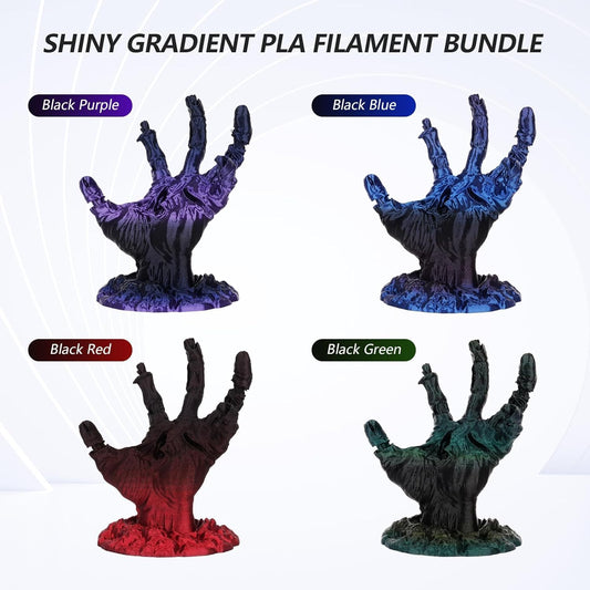 AMOLEN PLA 3D printer filament – 1.75mm silky bundle, black, red, blue, purple, green – 200g x 4 spools