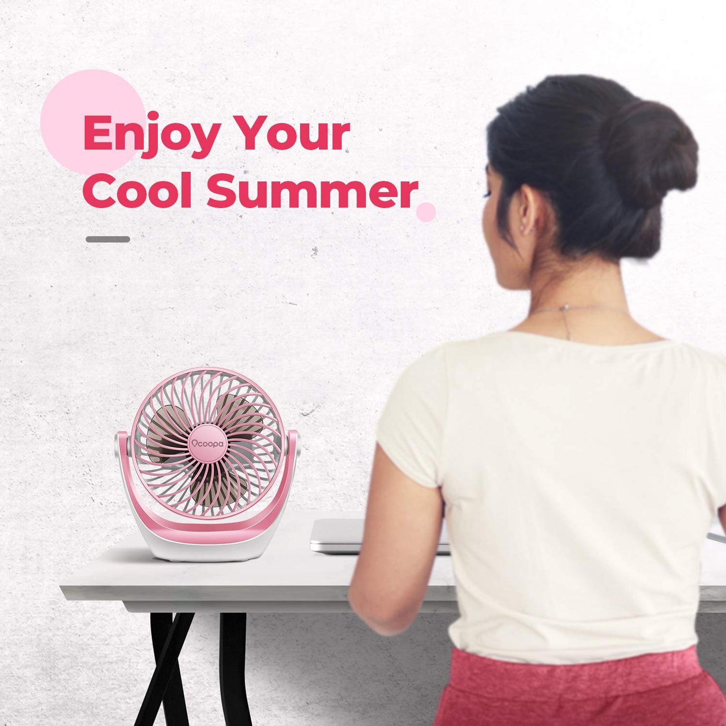 OCOOPA USB Fan, small desk fan with strong airflow and quiet operation 3 speeds, 360° rotatable head, easy to carry for office, home, and outdoor.