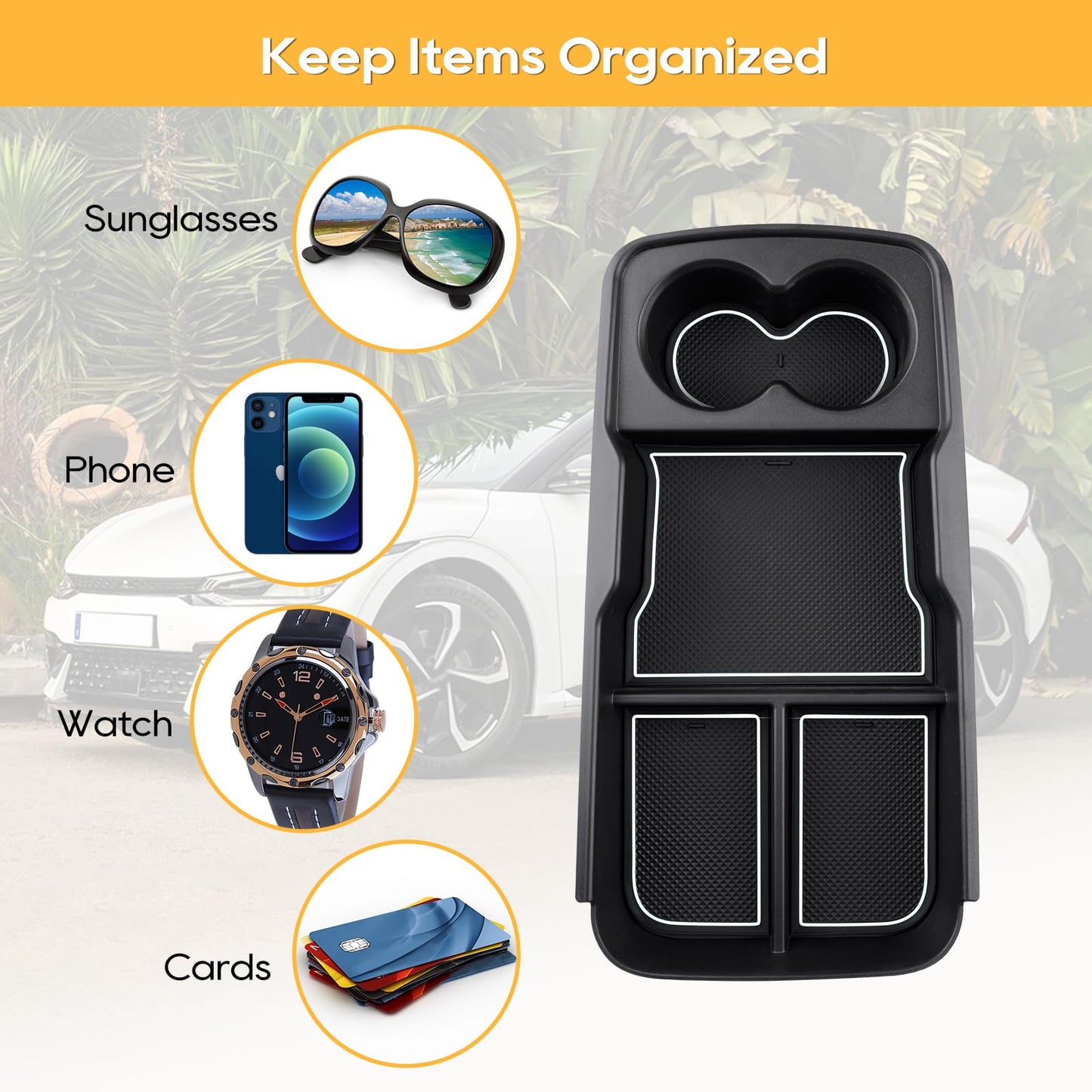 LFOTPP Compatible with Kia EV6 Center Console Storage Box, Armrest Organizer Tray Glove Compartment Below the Center Console, EV6 Accessory Storage Box (White)