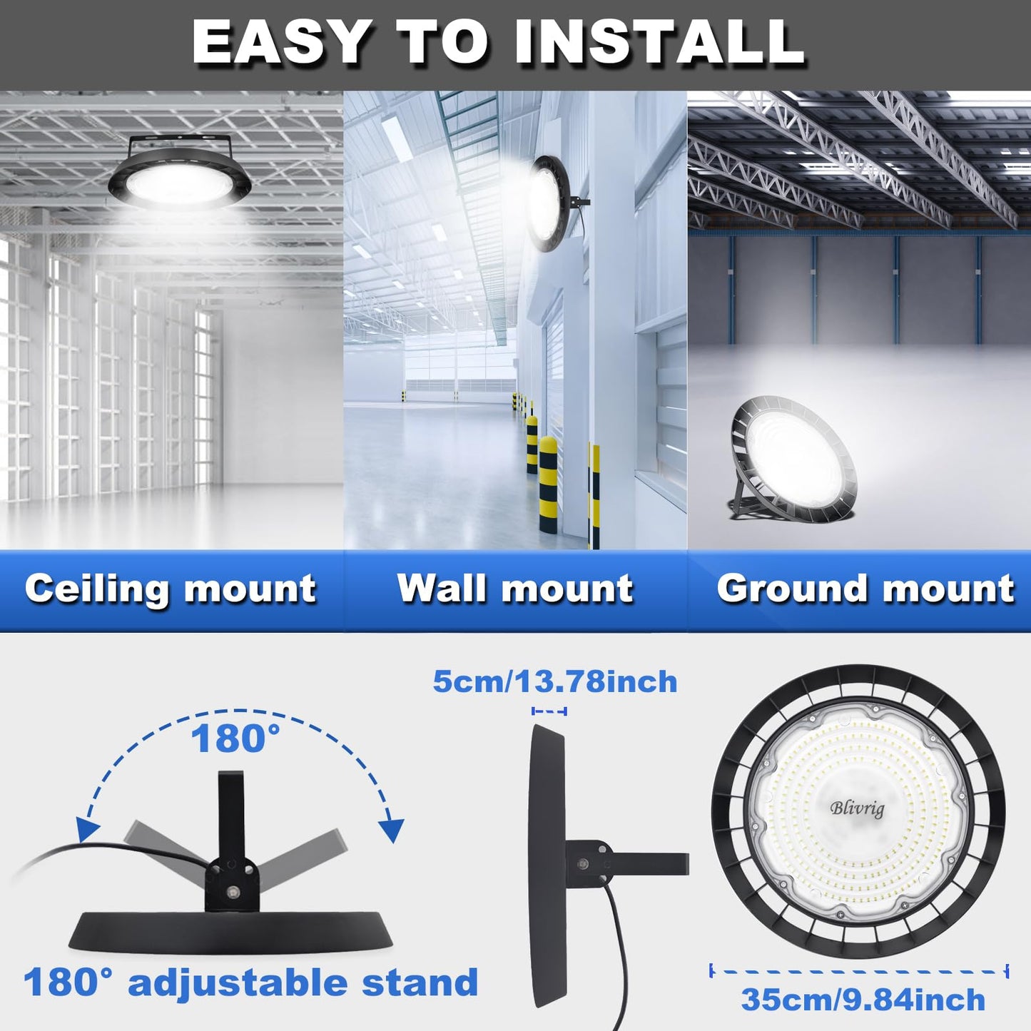 Blivrig 300W LED UFO High Bay Light Industrial Lamp 6500K Cool White 30000LM, 252 Pendant Lights 230V with Cable, IP65 Waterproof Hanging Lights Indoor Lighting for Gymnasiums, Factories