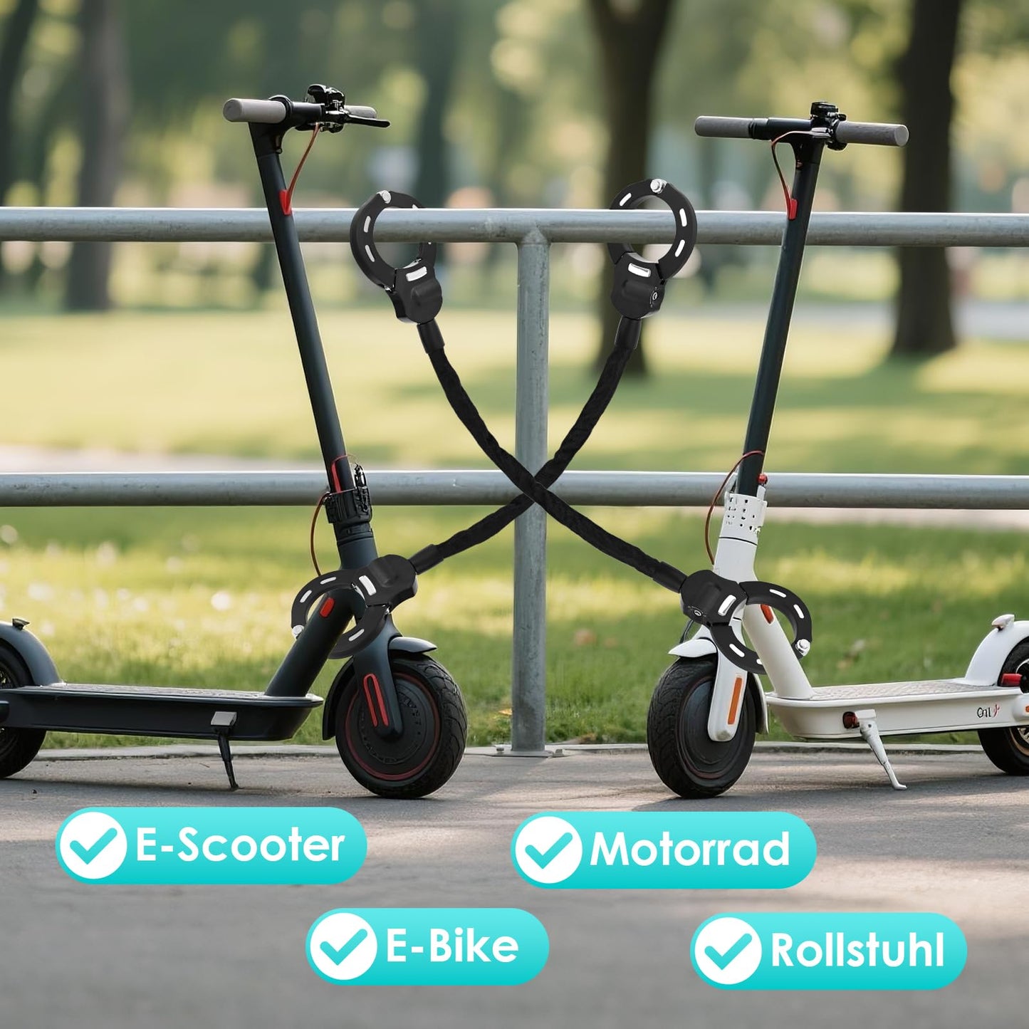 E Scooter lock with 3L waterproof bag, handcuff lock with key, electric scooter bike lock with rubber cover, 93 cm, high security locks, perfect for scooters, bikes, e-bikes (A)