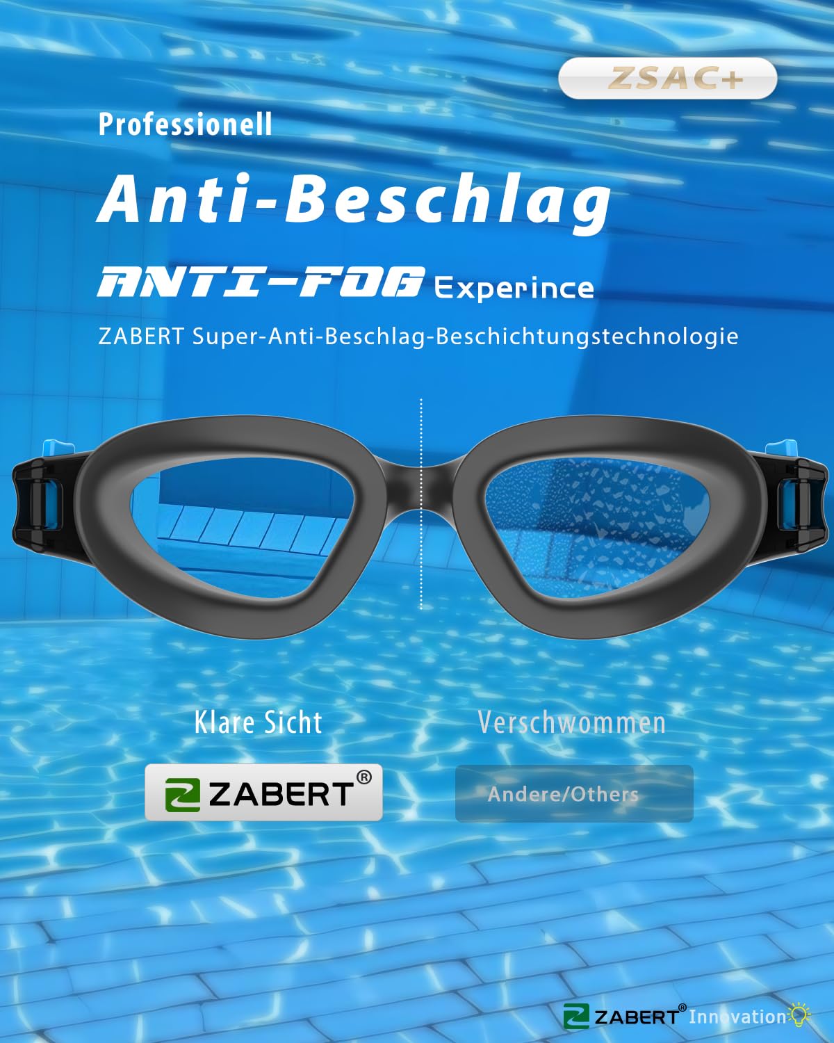 ZABERT Swimming Goggles for Men Women Adults, W1 Professional Diving Goggles Swim Goggles Anti-Fog UV400 Protection, Competitive Triathlon Swimming Pool, Case Clear Lenses Blue Green White Teal
