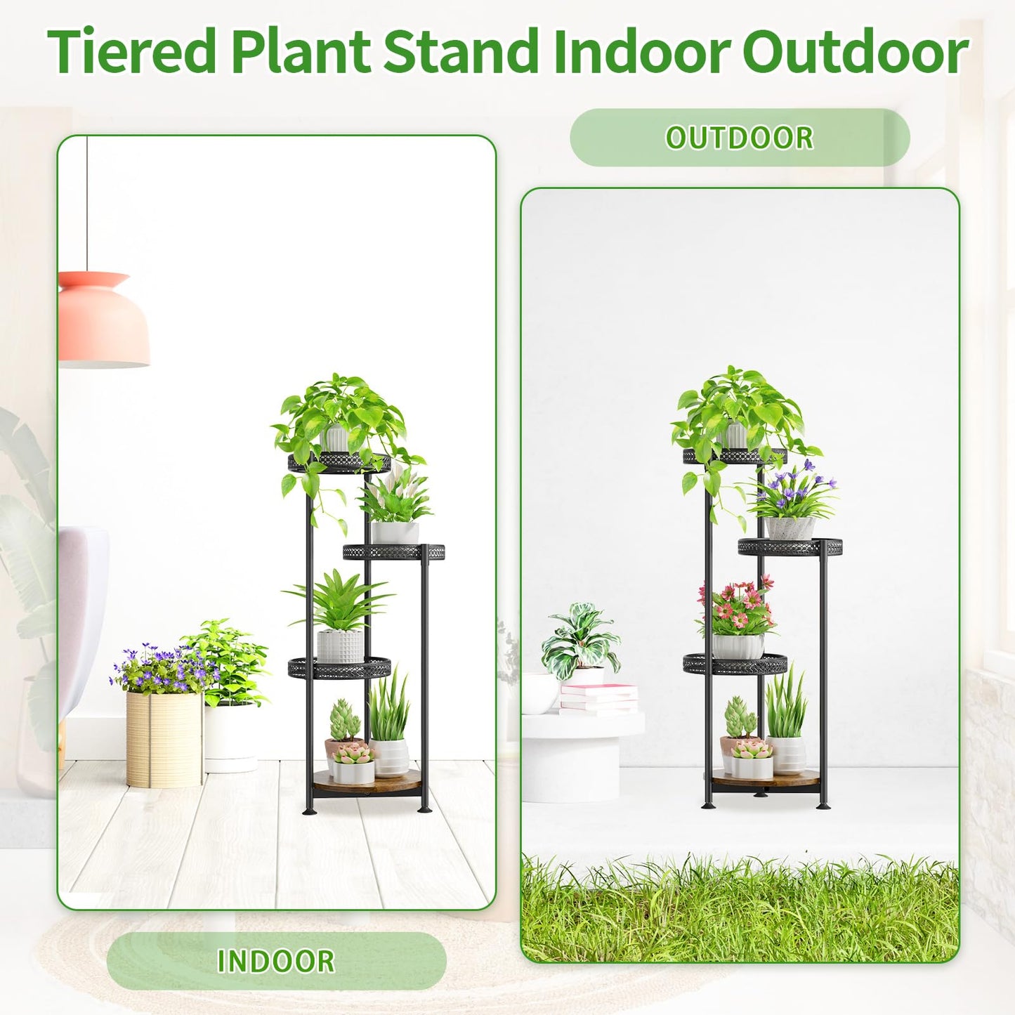 LyTaispuly 4-Tier Metal Plant Stand Flower Display Outdoor, Flower Stand Flower Shelf Flower Rack Tall, Flower Pot Stand Plant Stand for Indoor Outdoor Balcony Garden Living Room, Black