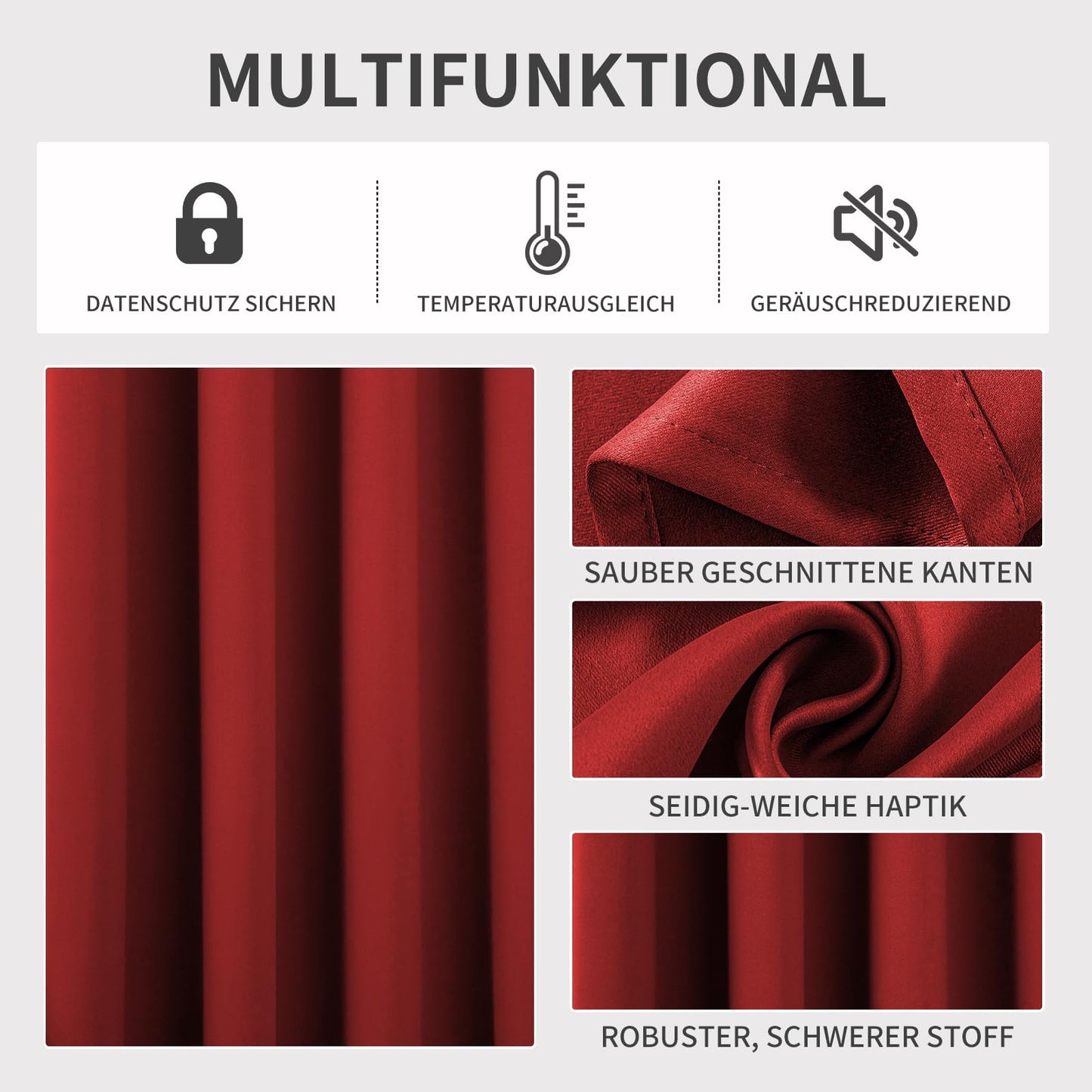 Joydeco Blackout Curtains with Eyelets 2 Set, Blackout Curtain Thermal Curtain Heat Protection, Eyelet Curtain for Bedroom Living room(Red,2xH200xB140)