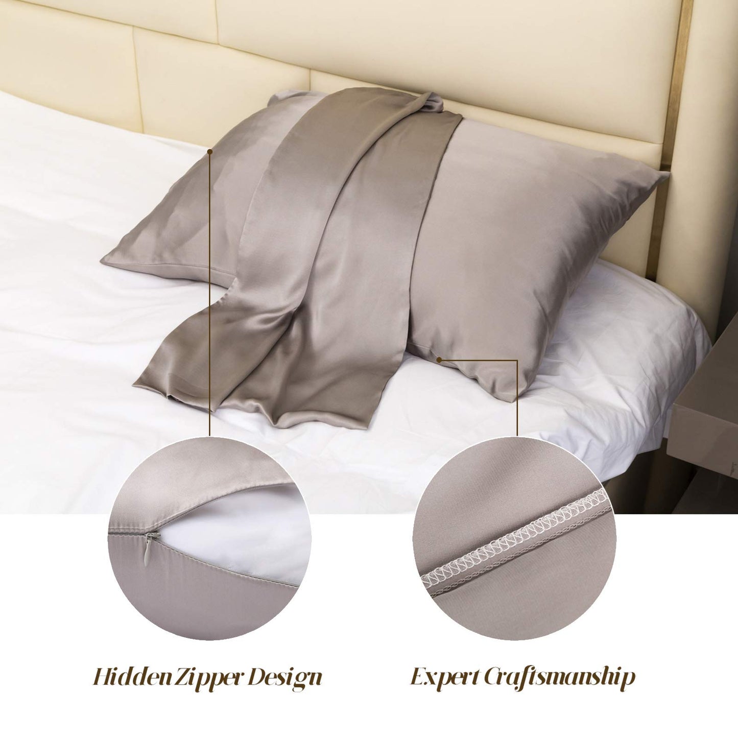 Ethlomoer pillowcase made of 100% pure natural silk for hair and skin, double-sided 19 momme, 600 thread count, featuring hidden zipper design, 1 piece 40x80cm Dark Grey.