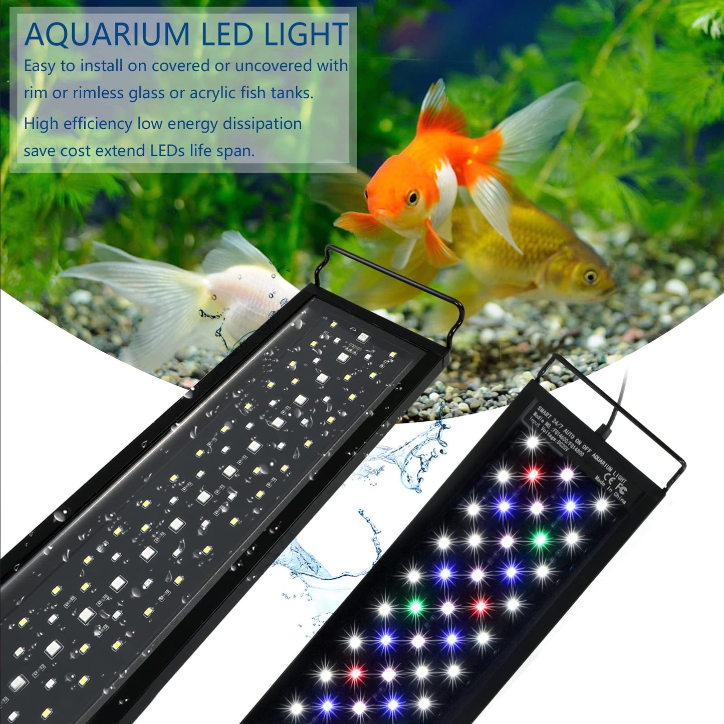 Aquarium LED Lighting, 42W Dimmable Aquarium Light with Timer for 120cm 2815 lumen Aquarium Fish Tank Fish Plant with Adjustable Bracket