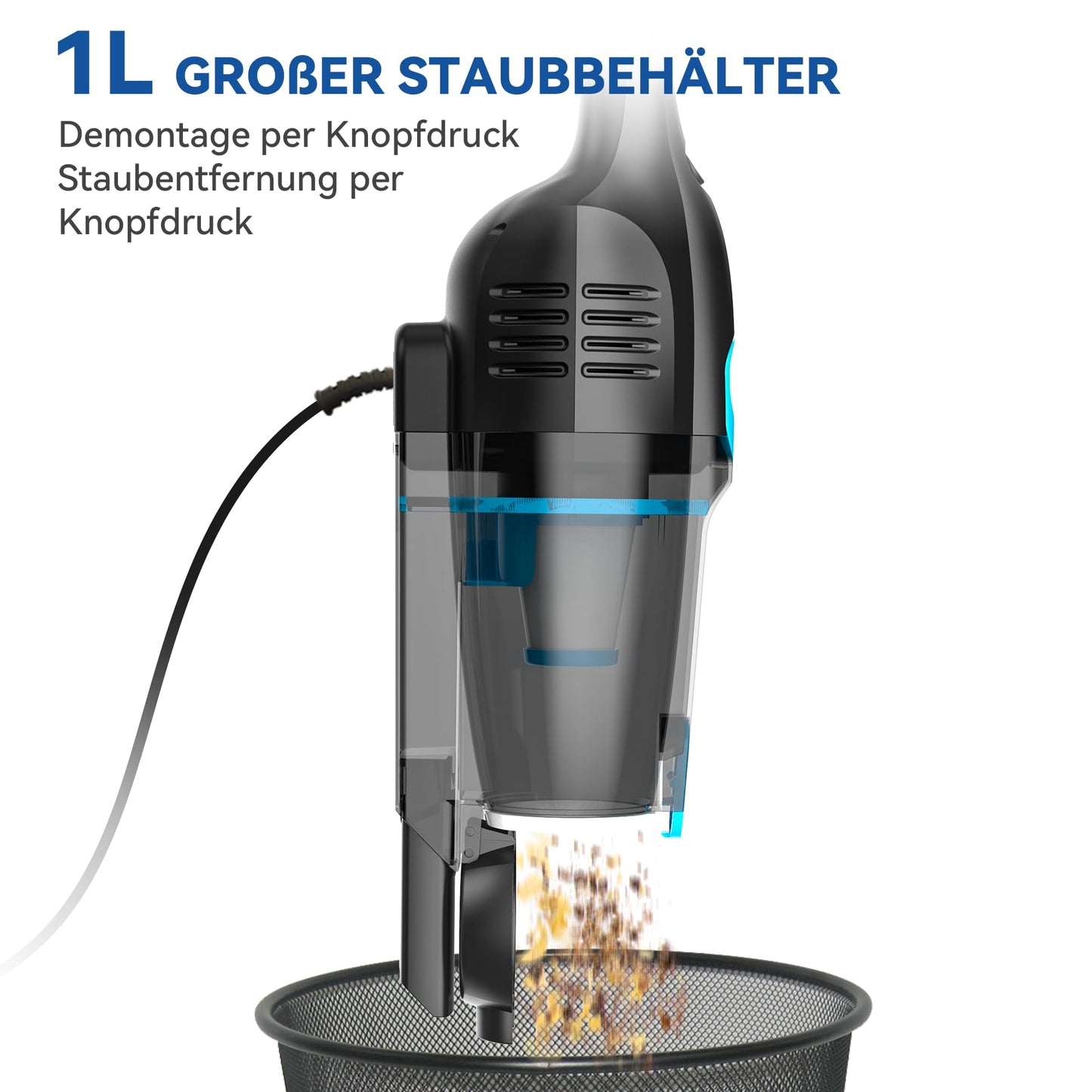 Vacuum cleaner, corded stick vacuum with cable hand vacuum 20Kpa 600W, 3 in 1 bagless vacuum with 5m cable, vacuum cleaner without bag Vacuum Cleaner Anti-Tangle for pet hair carpet hard floors