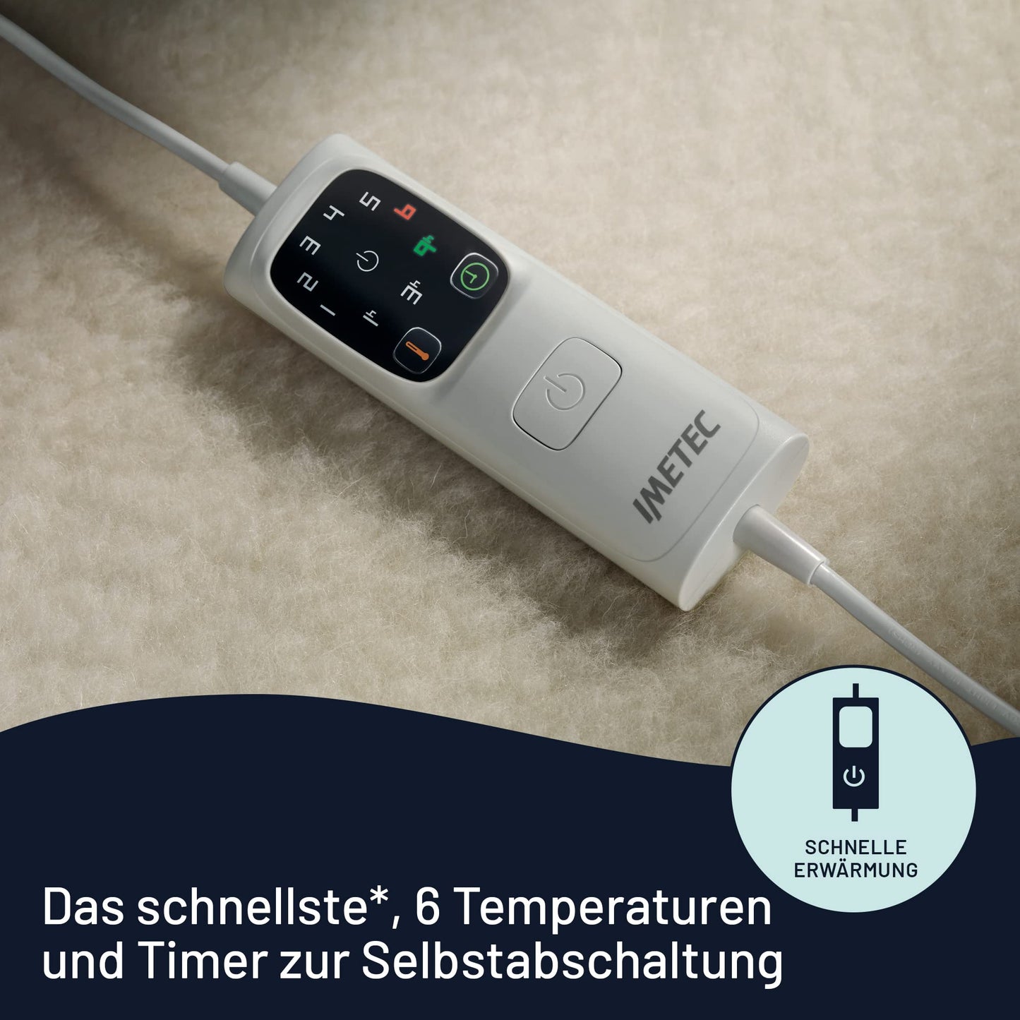 Imetec Scaldasonno Adapto single bed electric blanket, 150x80 cm, low consumption, fast heating, personalized. 100% wool & Merino, Made in Italy, non-slip fabric, control with 6 temp.