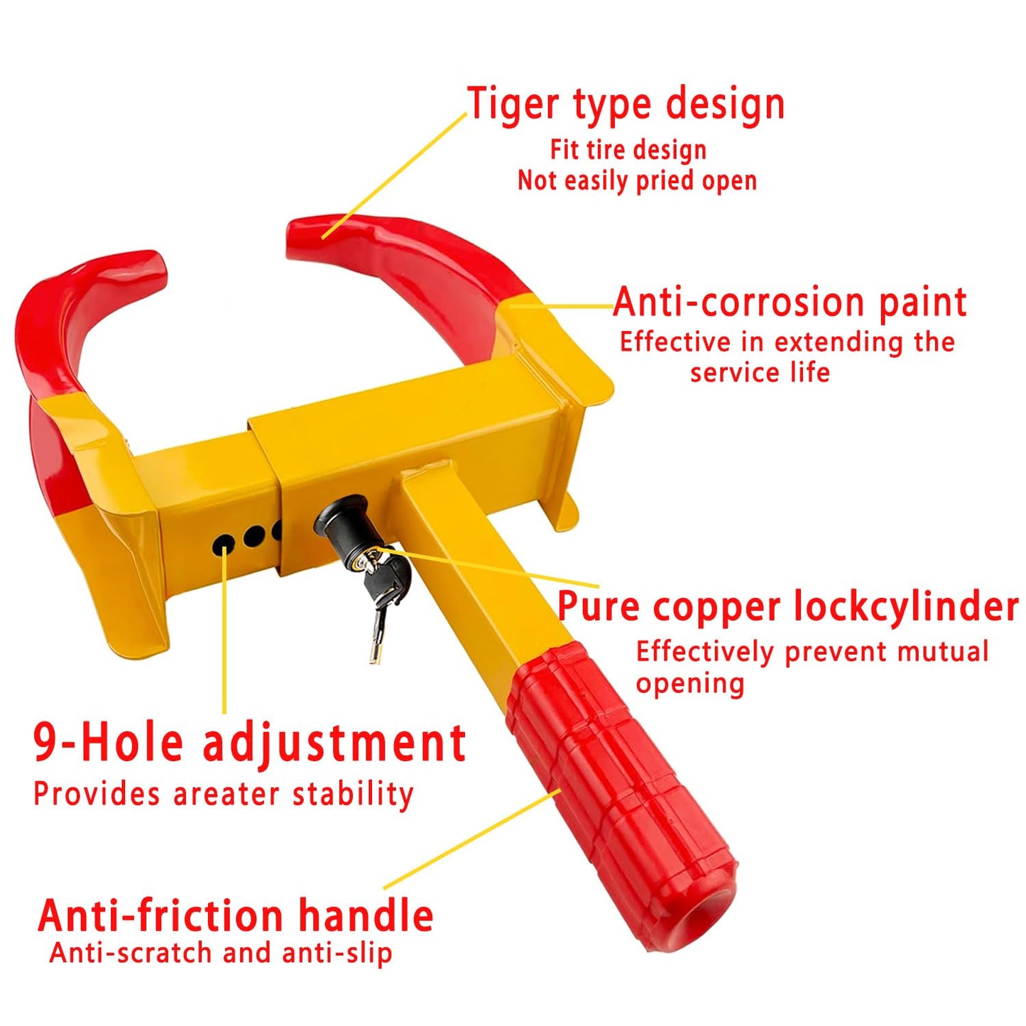 KEELYY immobilizer wheel clamp parking clamp anti-theft device with 2 keys, rim clamp tire clamp immobilizer anti-theft device for trailers caravans cars, RV