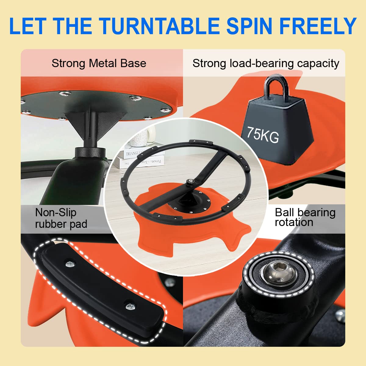 E-Solem Carousel Autism Kids Spinning Chair, Sensory Spinning Chair Training Physical Coordination and Balance, Balance Chair for Kids, Non-Slip Metal Base (Orange)