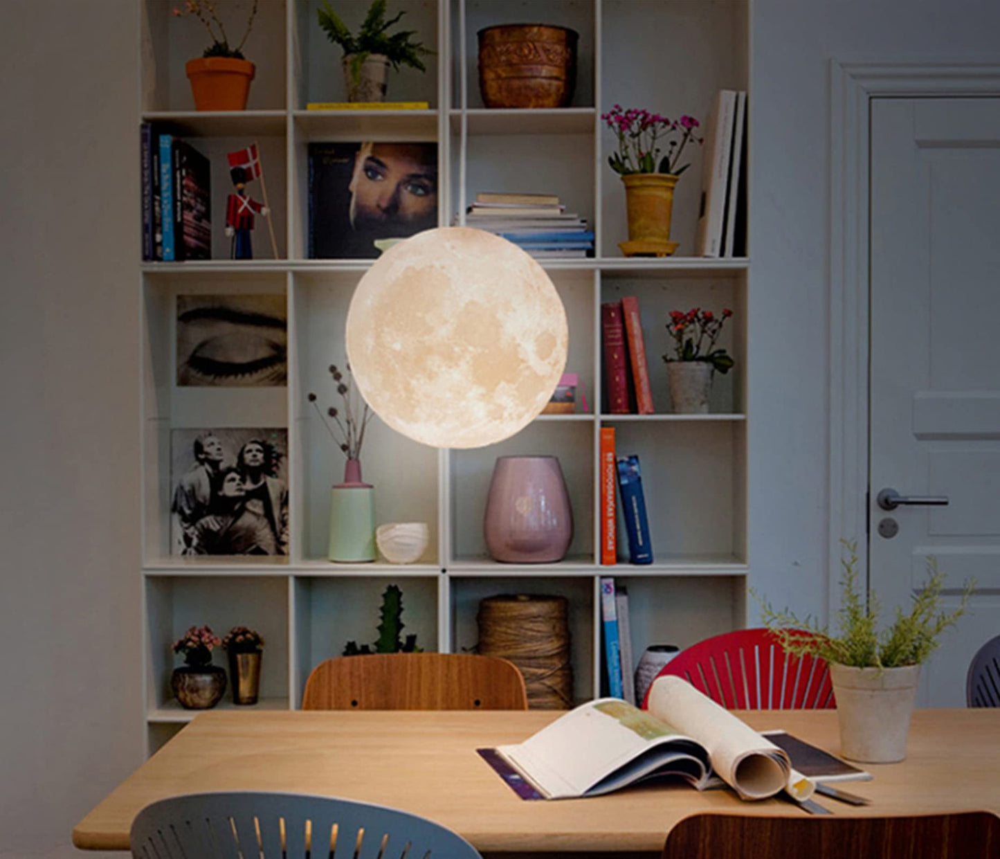KRIPINC 3D Printing Ceiling Lamp Moon, Creative Pendant Light Moon, Moon Lamp Ceiling Light, Adjustable Height E27 Planet Lamp for Kids' Room Bedroom Living Room Restaurant Bar, Diameter 22cm