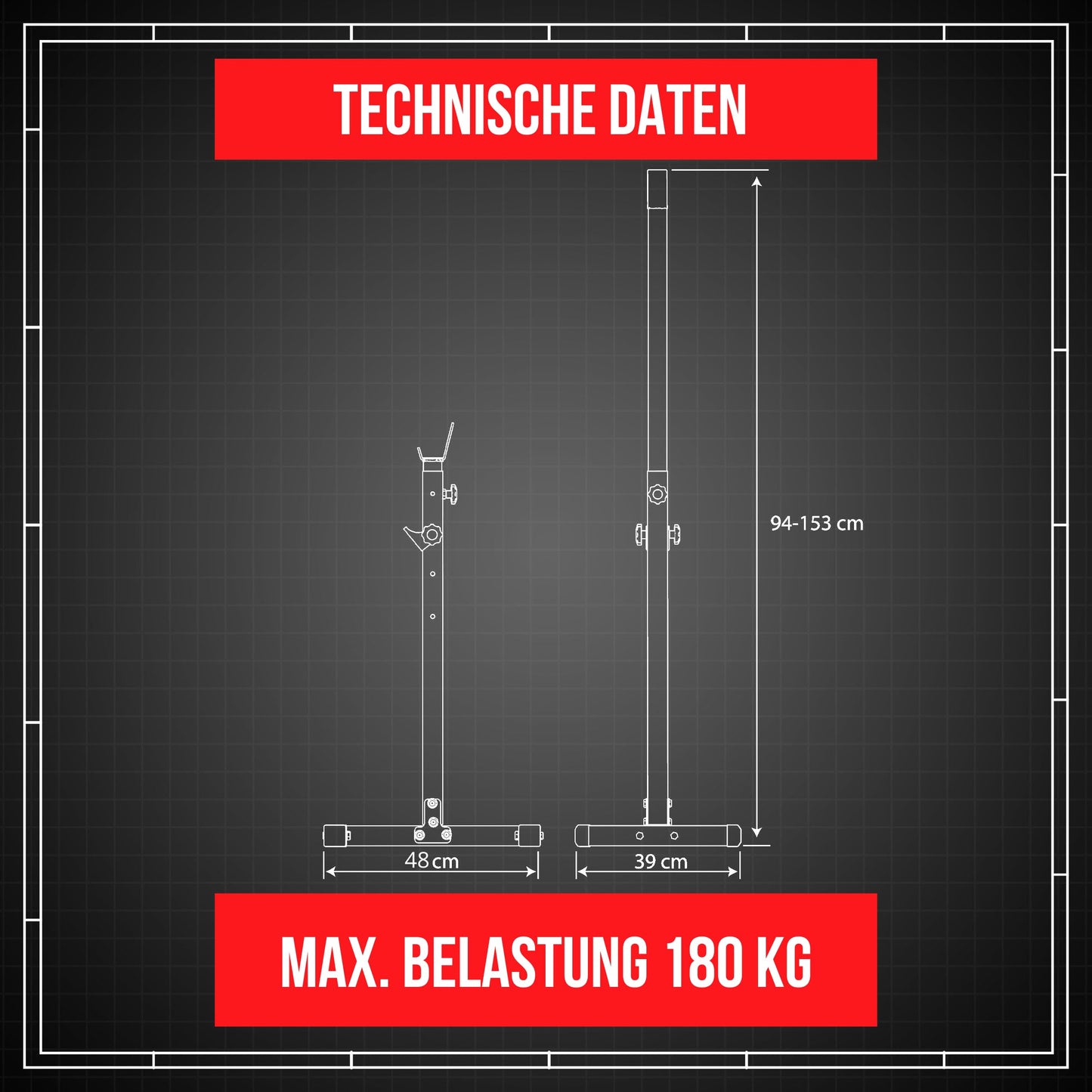 K-Sport: Barbell rack up to 180kg capacity I Squat rack for barbell training I Barbell stand for effective muscle training I Squat stand, including E-Book.