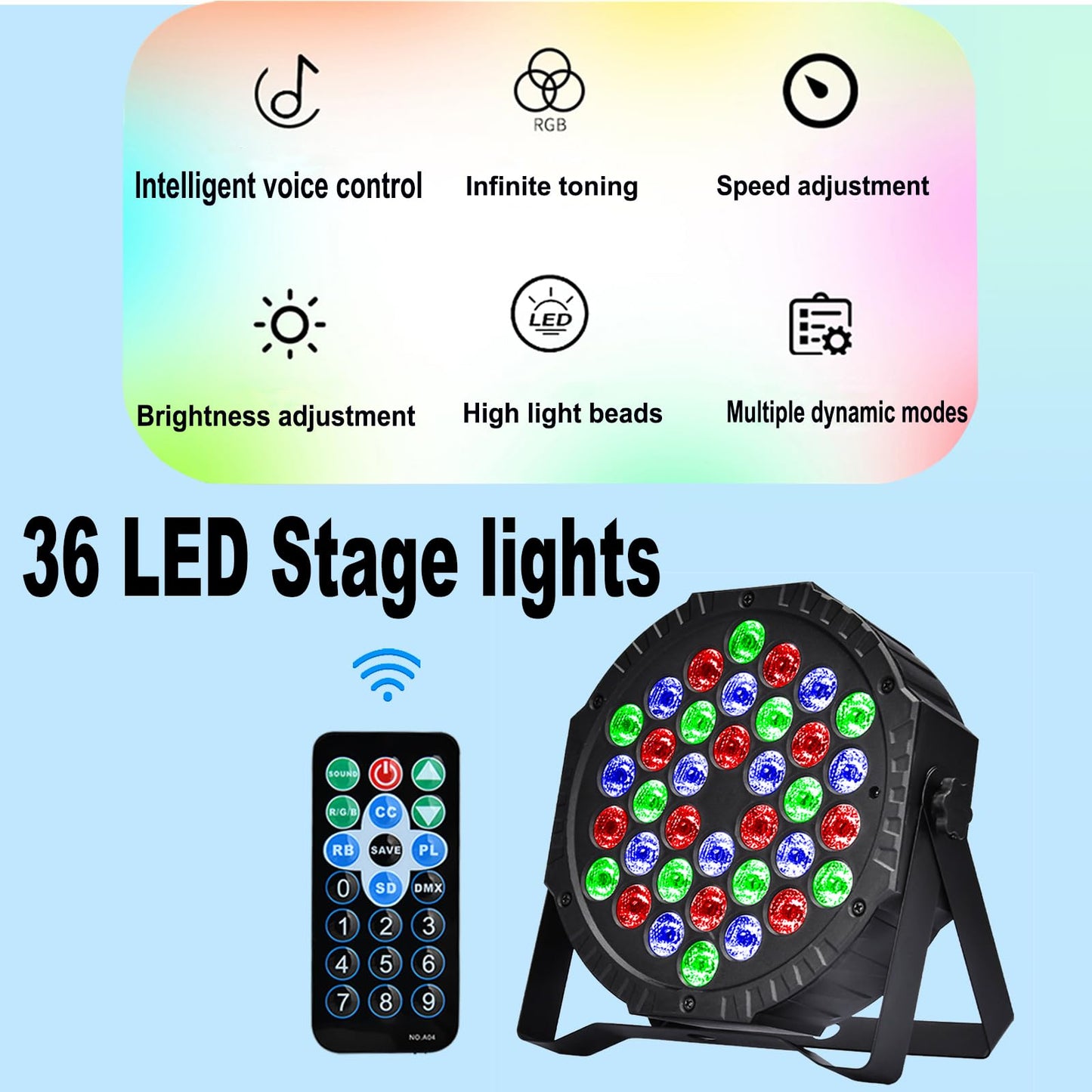 LED Par Spotlight 36 LED Stage Light Disco Light Party Light DJ Light RGB with Remote Control Stage Lighting 7 Lighting Modes for KTV DJ Bar Party Wedding Halloween Christmas
