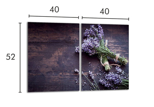 Stove covers set 2x40x52 cm glass hob cover glass splash guard hob cover plate glass plate stove ceramic cover decoration, lavender wood