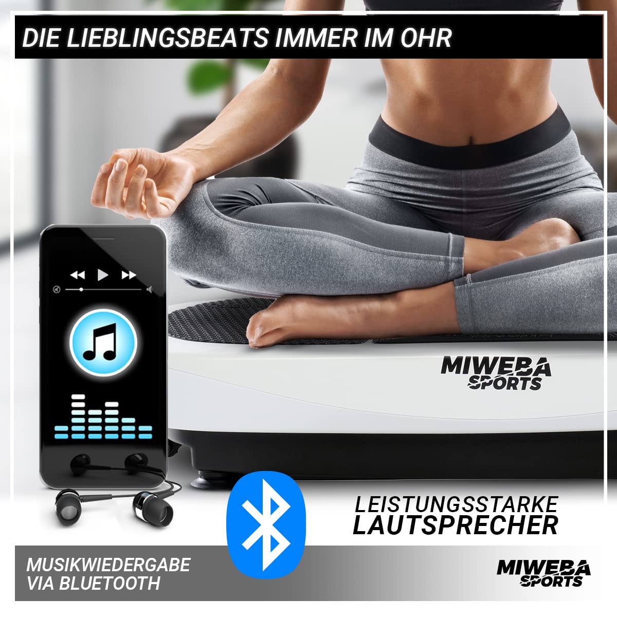 Miweba Sports Fitness 3D Vibration Plate MV200-3 Year Warranty - 400 Watts - 99 Intensity Levels - 3D Training - Bluetooth - LED Lighting - Remote Control - Resistance Bands (Black)