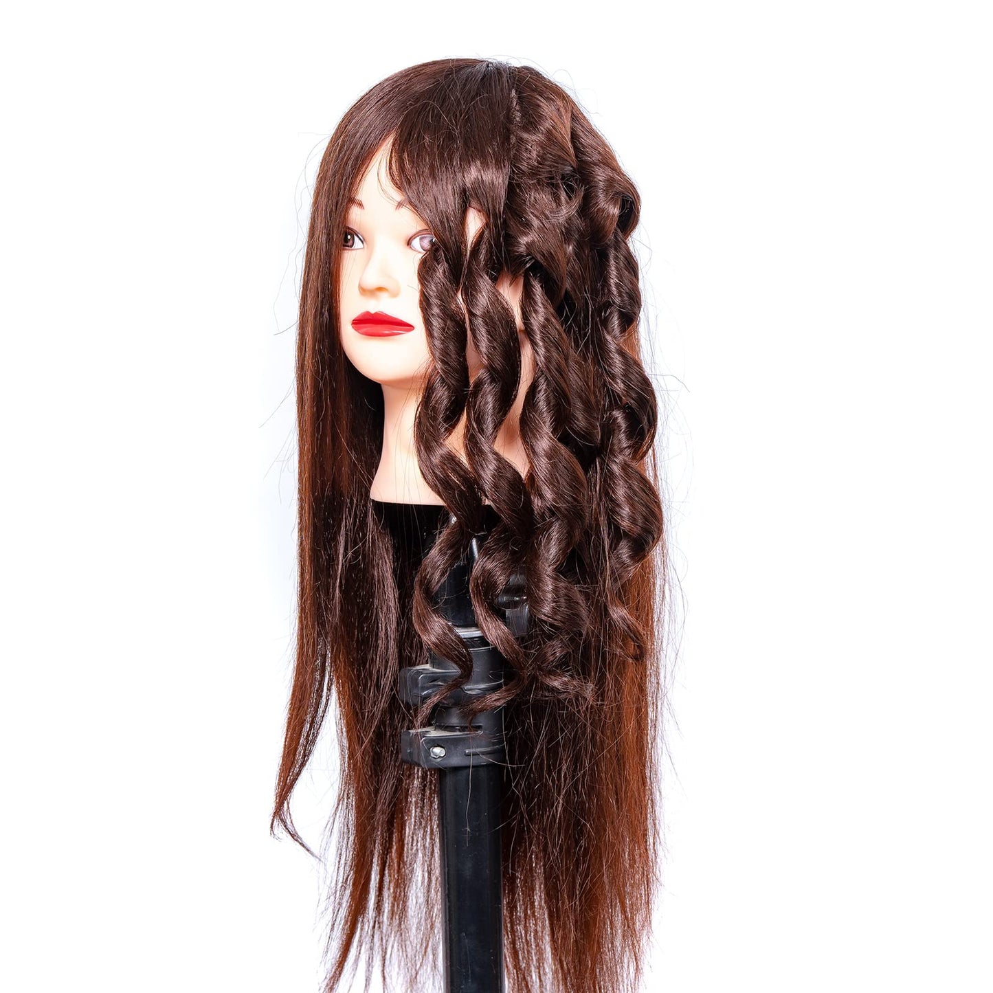Training heads, 24 inch training heads for hairdressers 50% real hair hair practice head hairstyles set mannequin head styling head with stand + set styling hair styling braid set (brown)