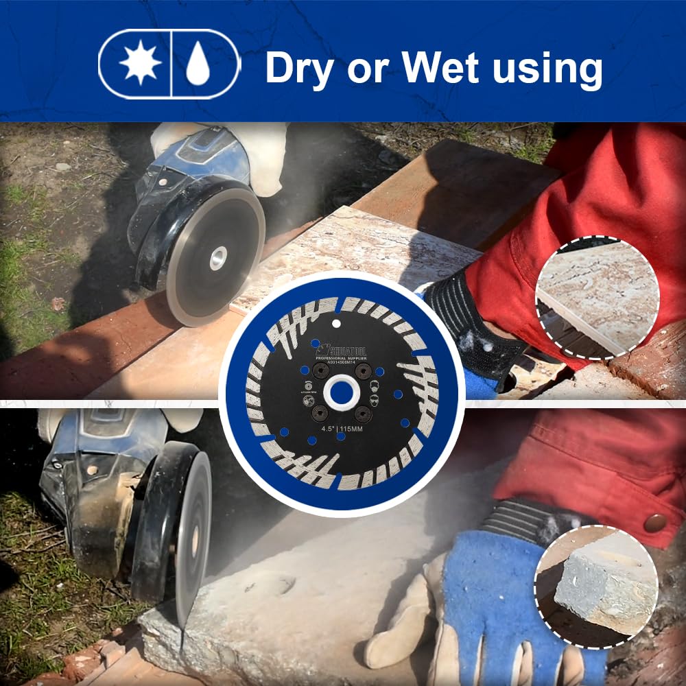 SHDIATOOL 230mm Diamond Cutting Disc with Turbo Sloped Protection Teeth for Concrete Brick Tile Granite Marble Masonry