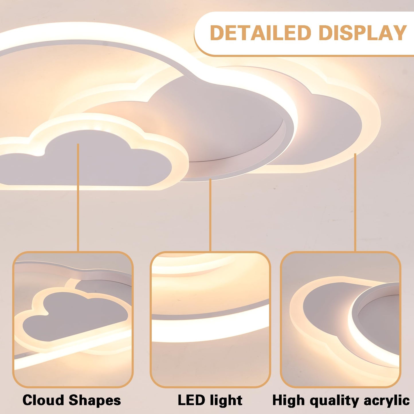 Miniature creative cloud-shaped ceiling light with remote control dimmable, acrylic flush mount ceiling light for living room bedroom hallway and children's room, 52 cm (20.5 in) 42W, White.