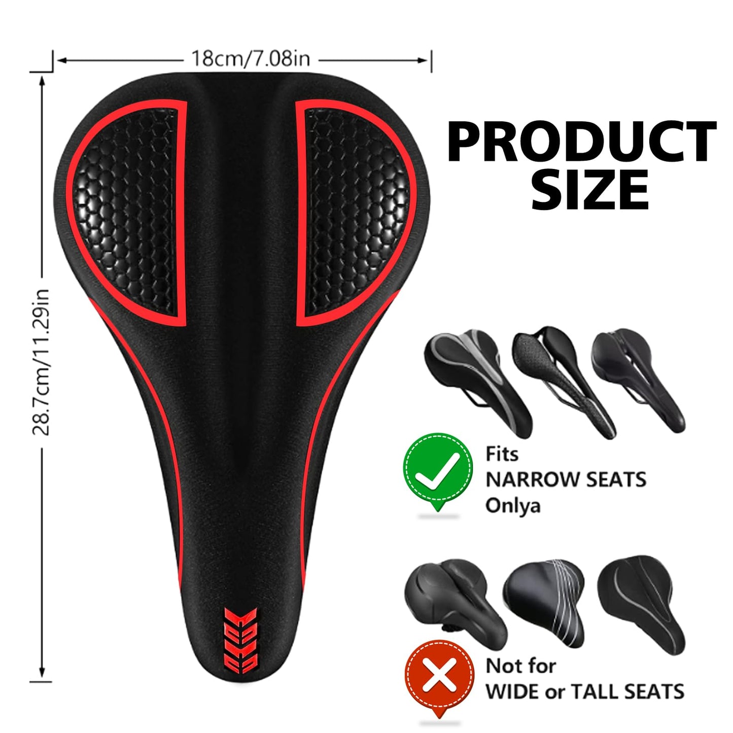 auvstar Bike Seat Cover, Bicycle Saddle Cushion, Ergonomic Gel Bike Saddle Cover for Women/Men, Seat Cover with Rain Protection, Bike Gel Cover Seat Cushion Saddle Protection Soft (Red)