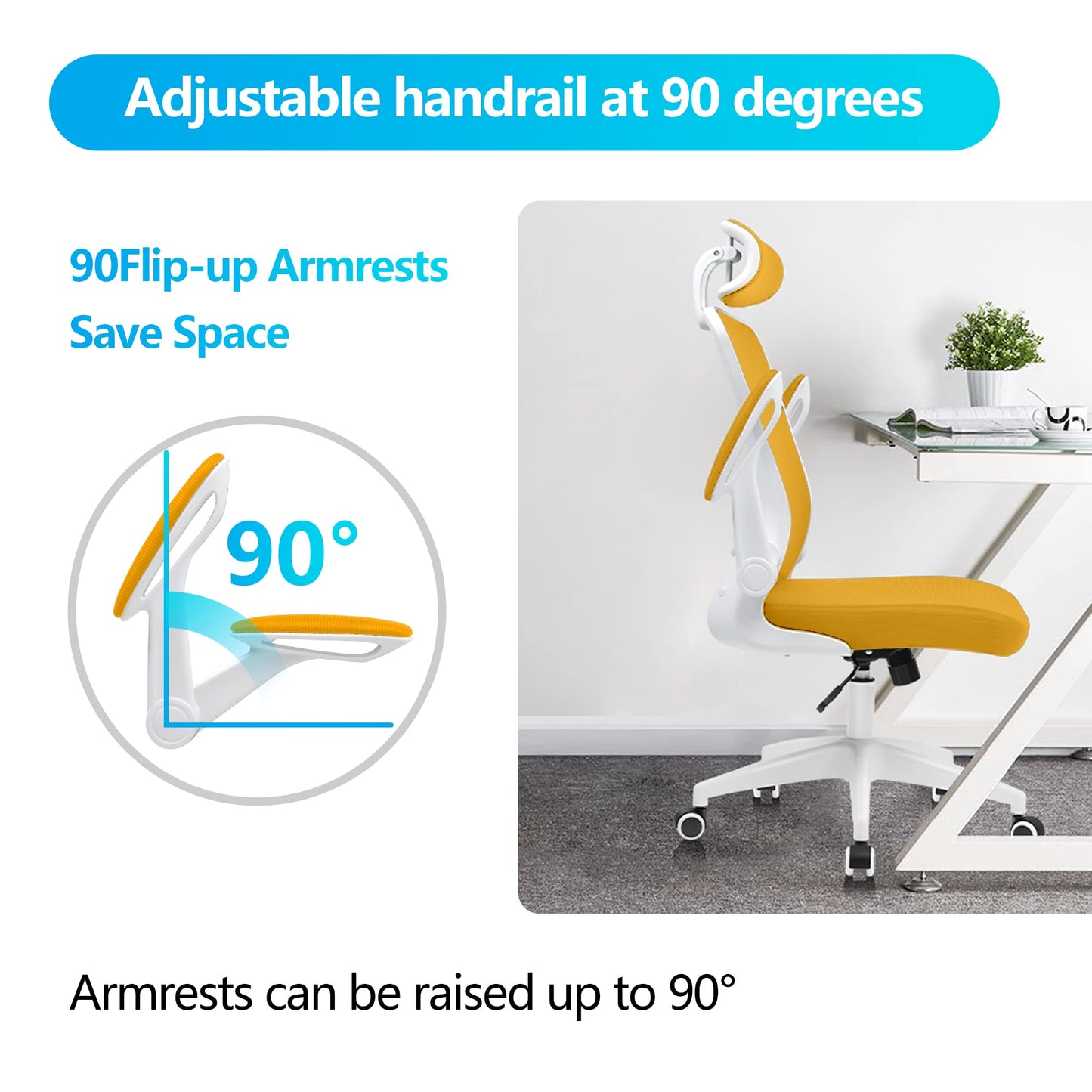 KERDOM Office Chair Ergonomic, Breathable Desk Chair with Adjustable Headrest, Armrests, Swivel function up to 135°, Executive Chair made of Mesh.