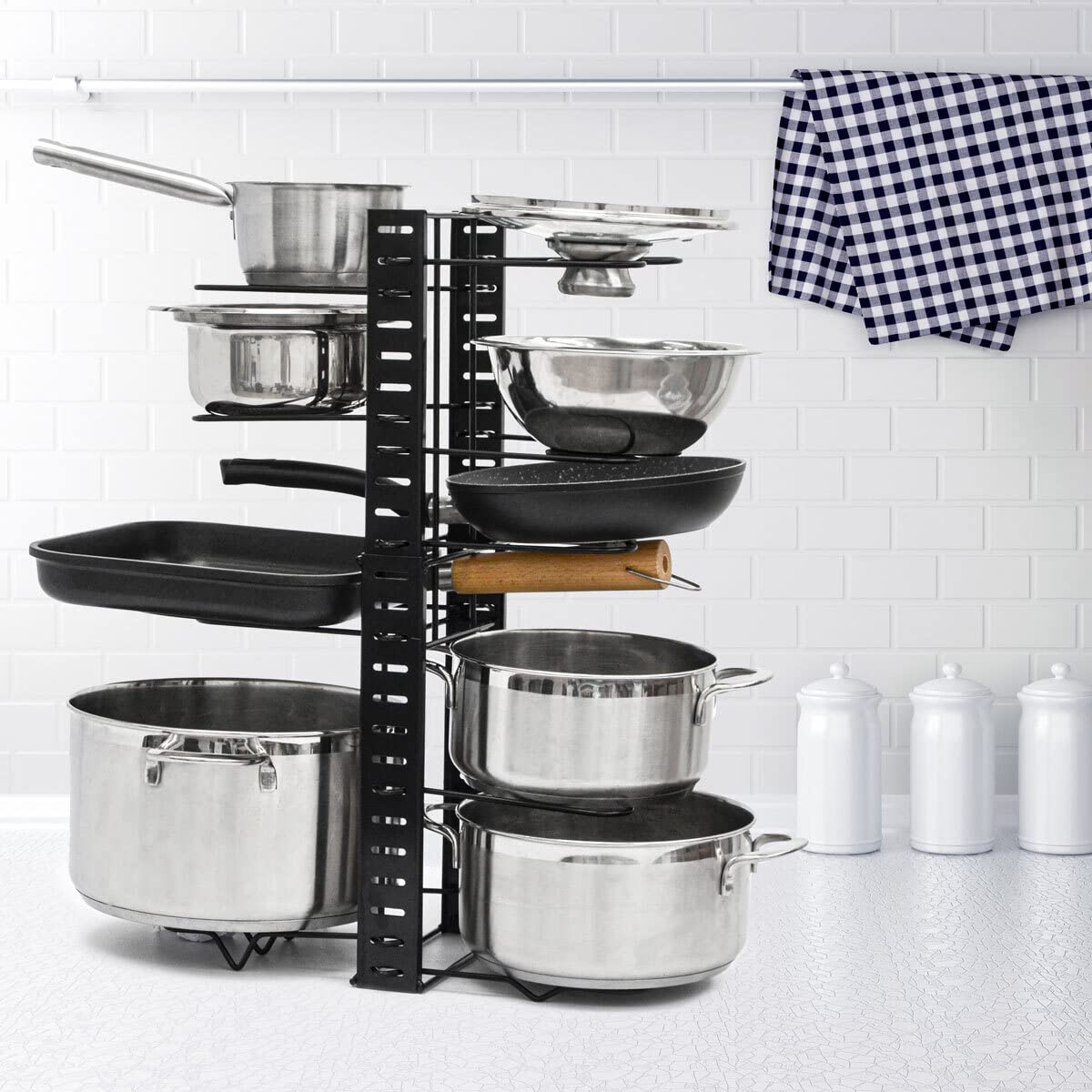 MAKLIK Telescopic Pan Rack with 12 Shelves - Lid Organizer Kitchen Accessory - Pot Organizer Cabinet Drawer Organization System Kitchen Organizer Pan Divider Pot Lid Holder Pot Rack