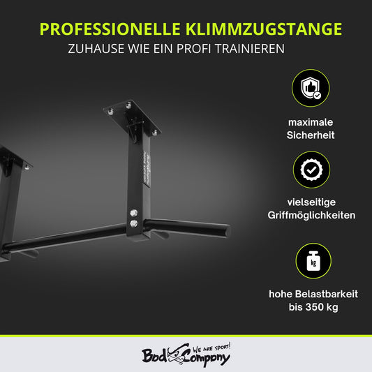 Bad Company pull-up bar for ceiling mounting, supports up to 350 kg - pull-up bar for ceiling with instructions and mounting material - for home or gym fitness - BCA-44