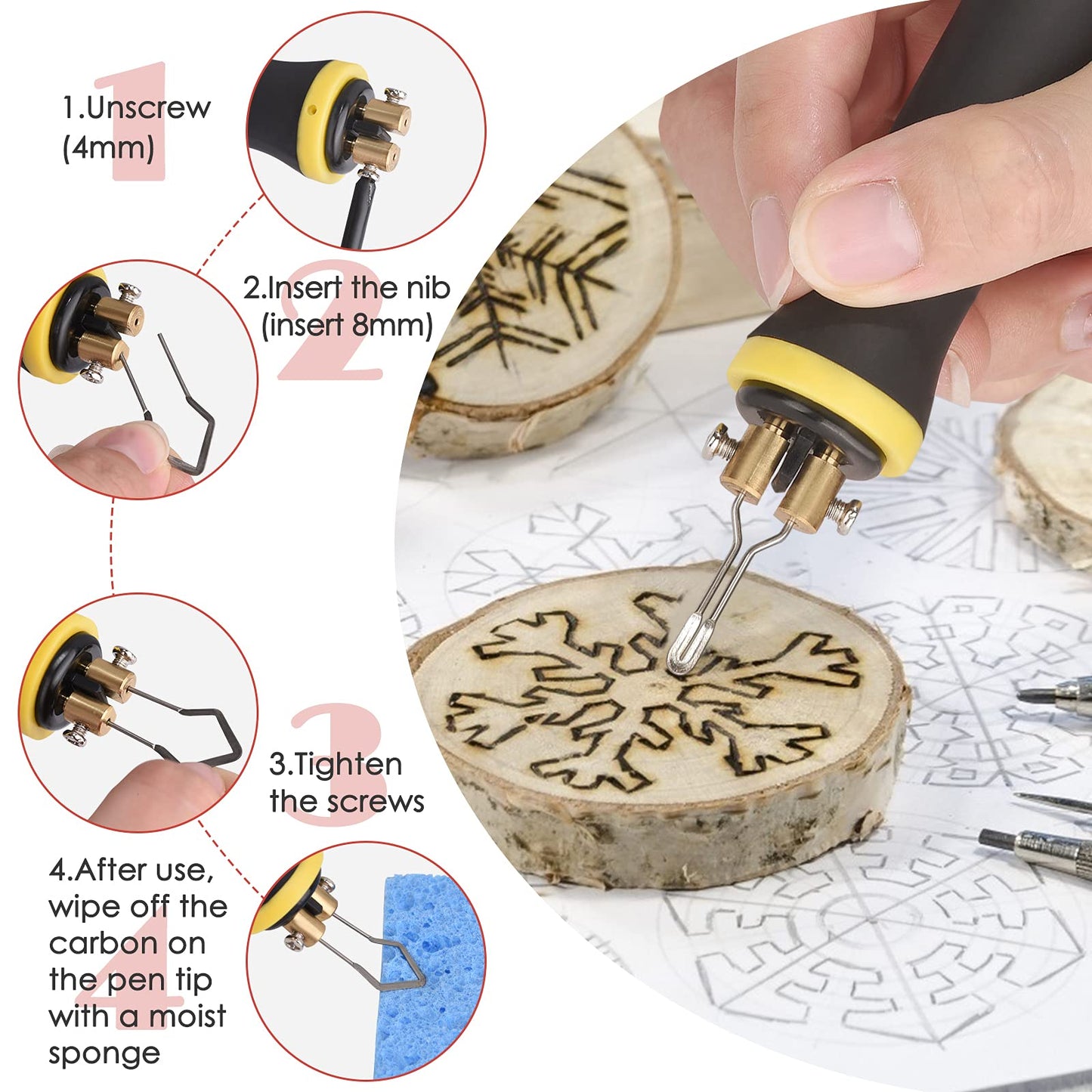 Aomdom Pyrography Machine 60W Wood Burning Machine Kit with 0-850℃ Adjustable Temperature Control Branding Iron Set for Wood Leather Pumpkin