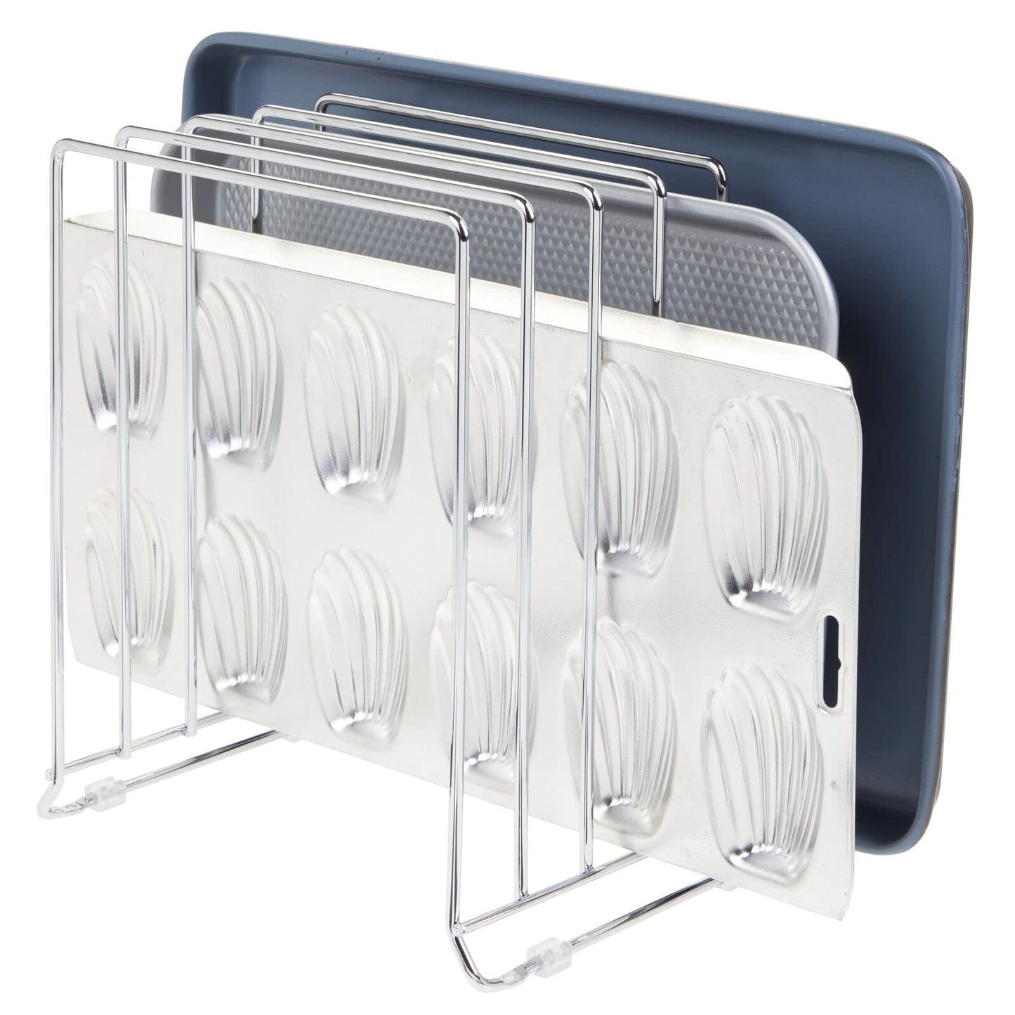 mDesign metal dish rack for baking trays - compact pot lid holder for kitchen cabinet - space-saving stand for cookware - silver-colored.