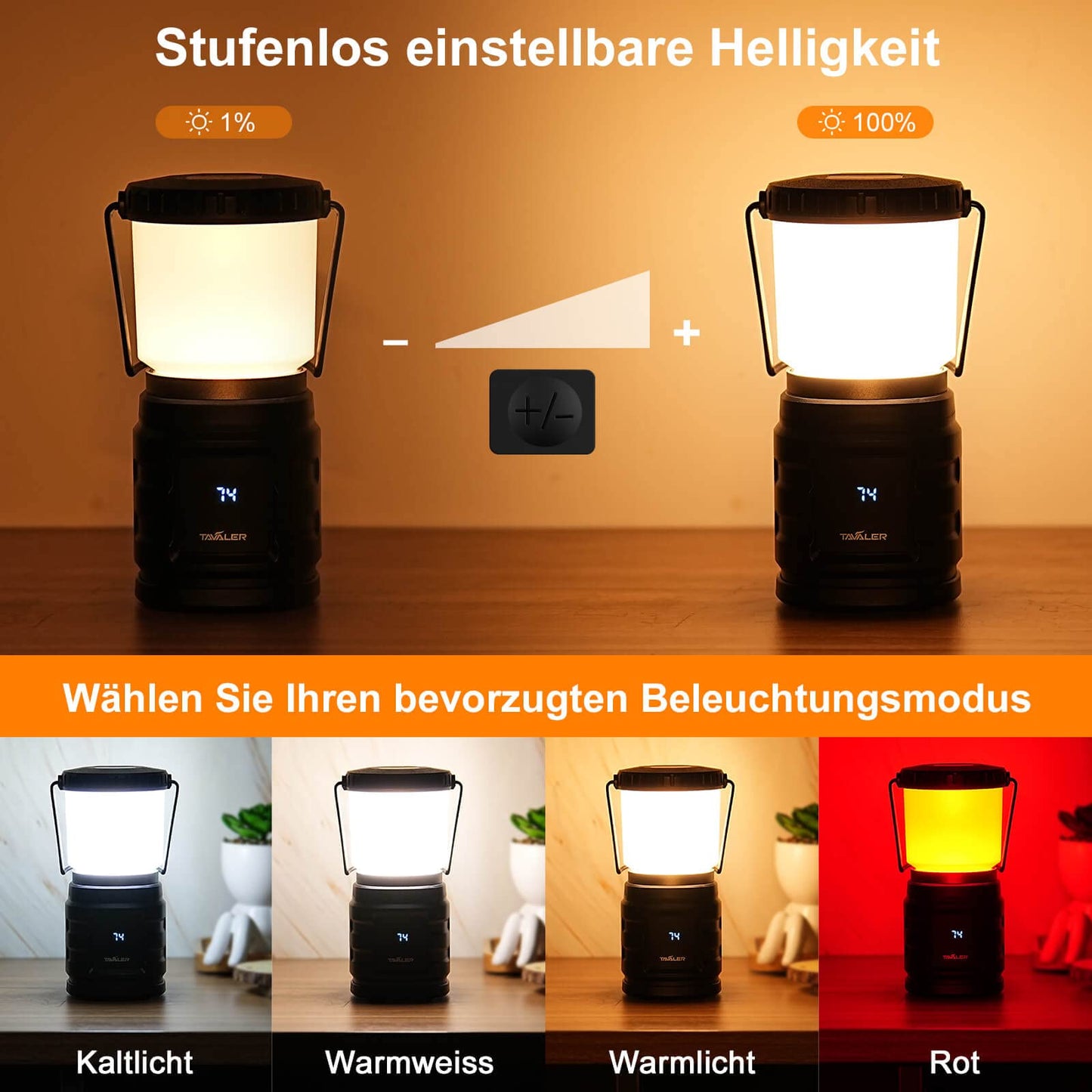 Tavaler Camping Lantern 4400mAh Battery USB C Rechargeable Camping Lamp with LED Battery Display Screen Camping Light IP65 Waterproof Camp Light for Hiking Outdoor, Emergency, Power Bank.