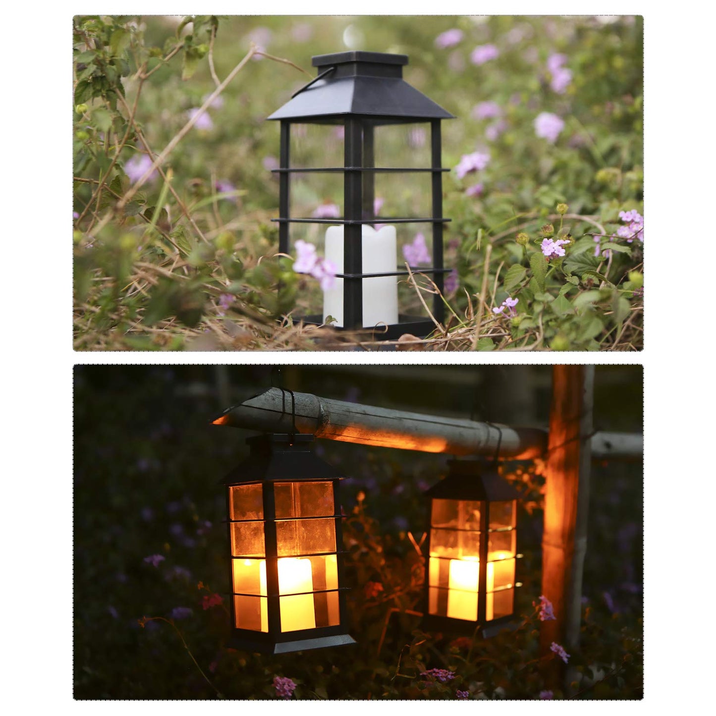 Solar lantern, Tomshine 2-pack solar lantern with candle light effect solar lamp for outdoor hanging decorative lighting for garden.