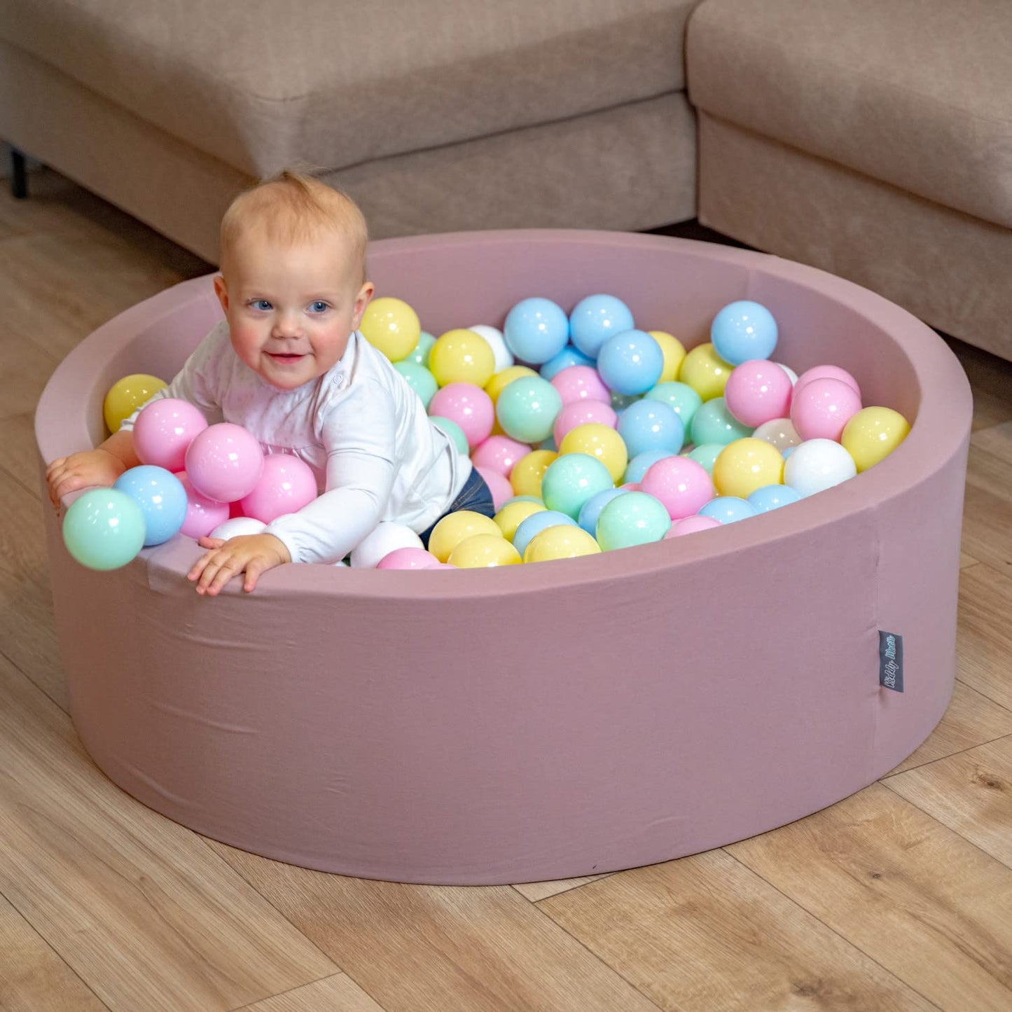 KiddyMoon Round Ball Pit Ball Pool 90X30cm/200 Balls 7cm Diameter Ball Pit for Babies Toddler Playpen, Beige/Brown/Copper/Pastel Beige/Salmon