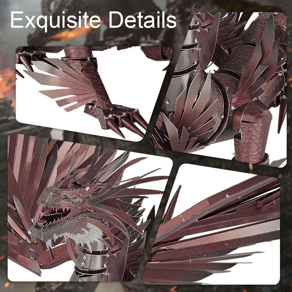 Piececool 3D Puzzle Metal Model Dark Dragon, 3D Metal Puzzle for 340 Stainless Steel, Full Metal, 1:1 Restore Collection, Birthday Gift, Adult Model Building Kit, 203 Pieces