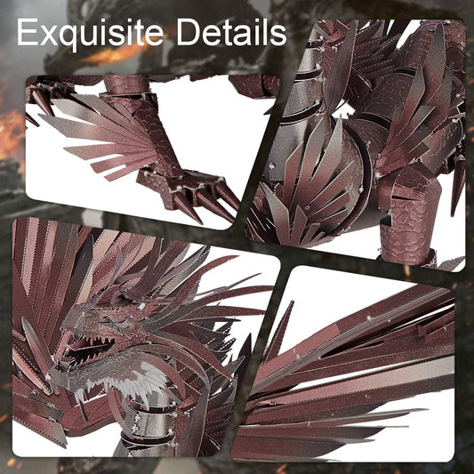 Piececool 3D Puzzle Metal Model Dark Dragon, 3D Metal Puzzle for 340 Stainless Steel, Full Metal, 1:1 Restore Collection, Birthday Gift, Adult Model Building Kit, 203 Pieces