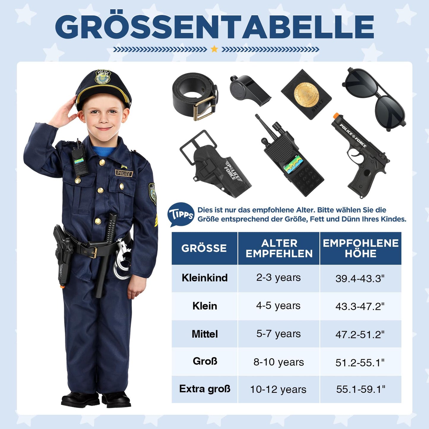 INNOCHEER Police Costume for Kids, Police Costume for Boys, Police Toy for Kids Boys Halloween Carnival (Police Costume for Kids, Medium-(5-7 Year))