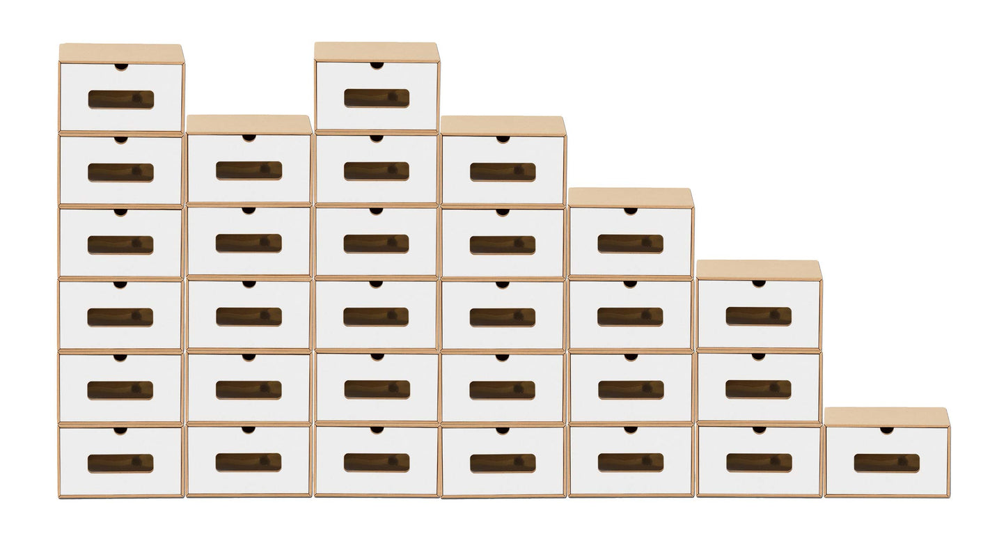 BigDean 30x Shoe Storage BROWN/White with Viewing Window Storage Box Stackable Storage Box Shoe Box Shoe Box All-purpose Drawer Cardboard made of Kraft paper