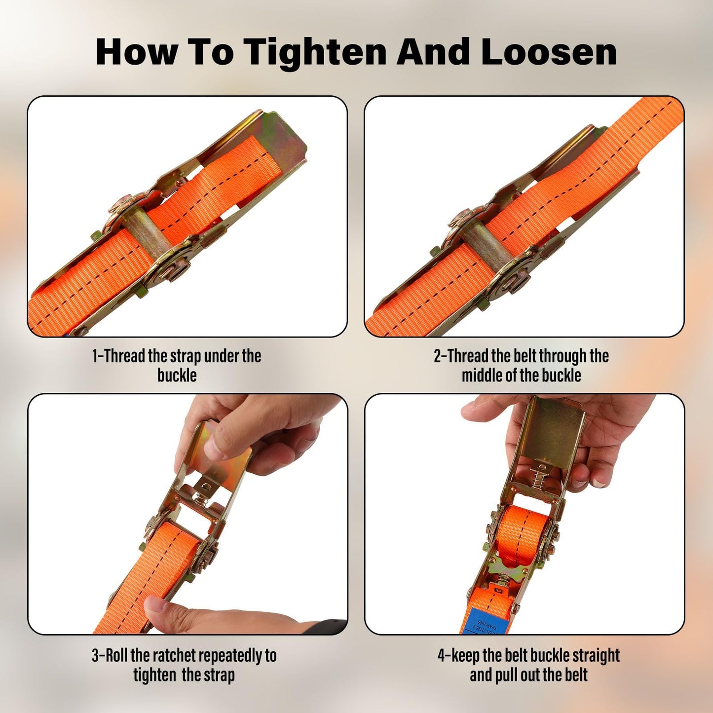 8 pieces of tension straps with hooks ratchet in 4m 1000kg 1T two-part 25 mm ratchet strap lashing straps for cargo securing TÜV/GS certified (Orange)