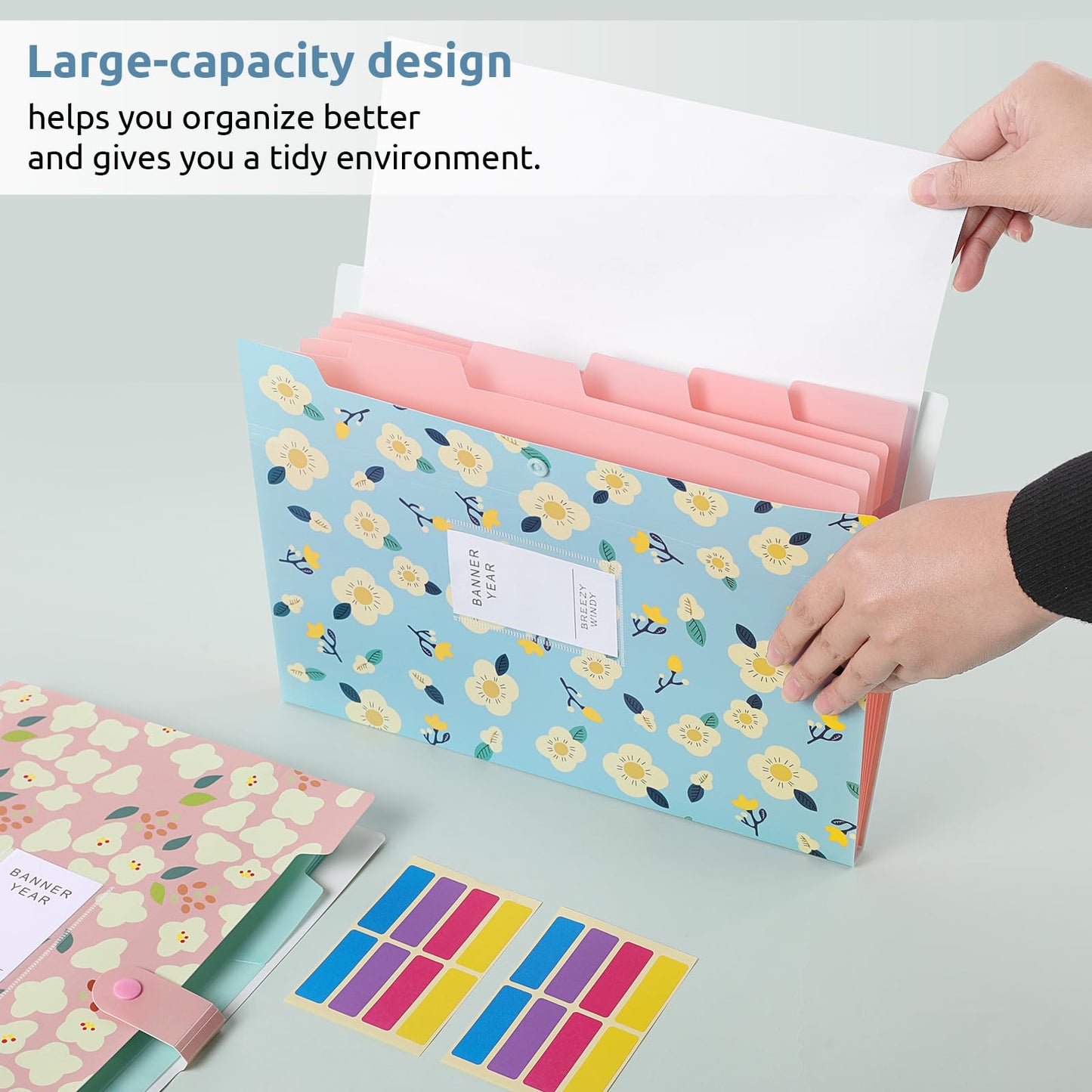 KONVINIT document folder for A4 documents, expandable with organized compartments and labels. Ideal for school, home, work, or office. Set of 2.