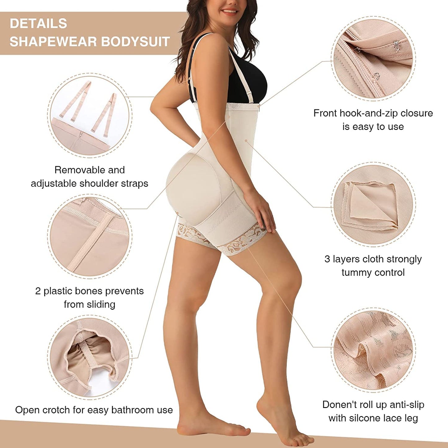 FeelinGirl Women's Shapewear Panty with Tummy Control Effect Shapes instantly and Tightens effectively, XL (EU 46-48), Beige with Zipper
