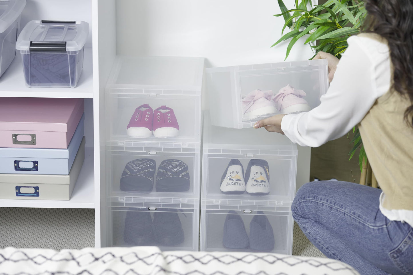 Iris Ohyama Transparent Shoe Storage Boxes, for sizes up to 46, L32 x H18 cm, 6-pack, Stackable Shoe Boxes, Front Opening, Shoe Racks, Shoe Organizer, Sneakers, EUDF-S.