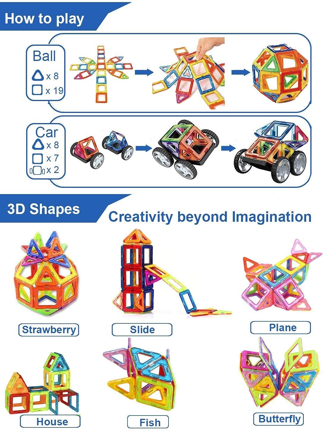 CONdis Magnetic Building Blocks 95 Pieces, Magnet Game STEM Magnetic Blocks, Creative Educational Toy for Montessori Toy Preschool Learning for Boys and Girls from 3 years old