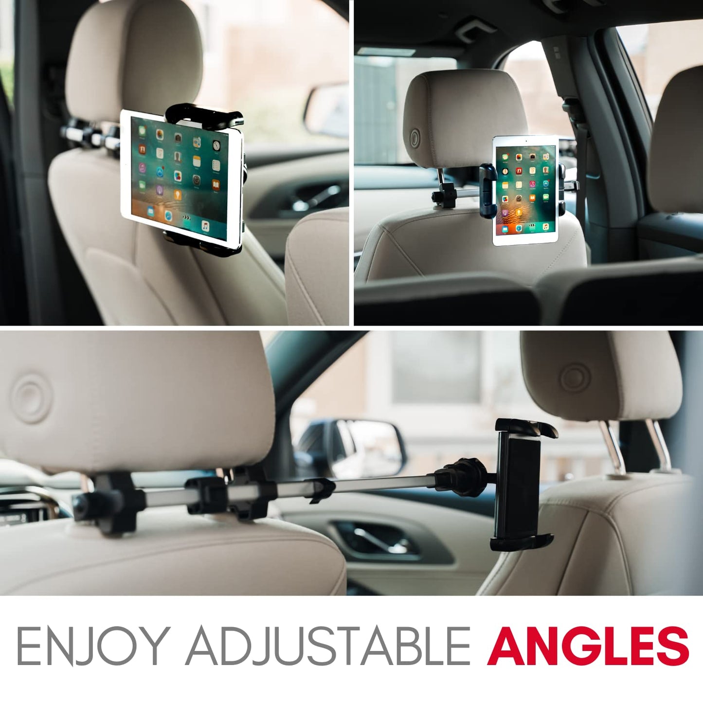 Macally car headrest mount for iPad Pro/Air/Mini, tablets, Nintendo Switch Silver