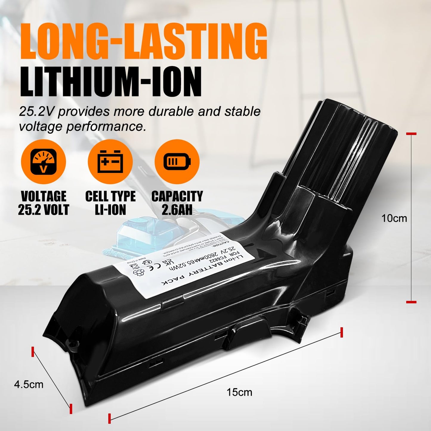 25.2V battery for Philips vacuum cleaners. Compatible with Philips SpeedPro Max Aqua, SpeedPro Max Stick, XC7042/01, XC8147, FC6822, FC6823, FC6904, FC6908, FC6822/01, XC8043/01, XC8045/01R1, FC6827, FC6828, FC6904/01, etc.