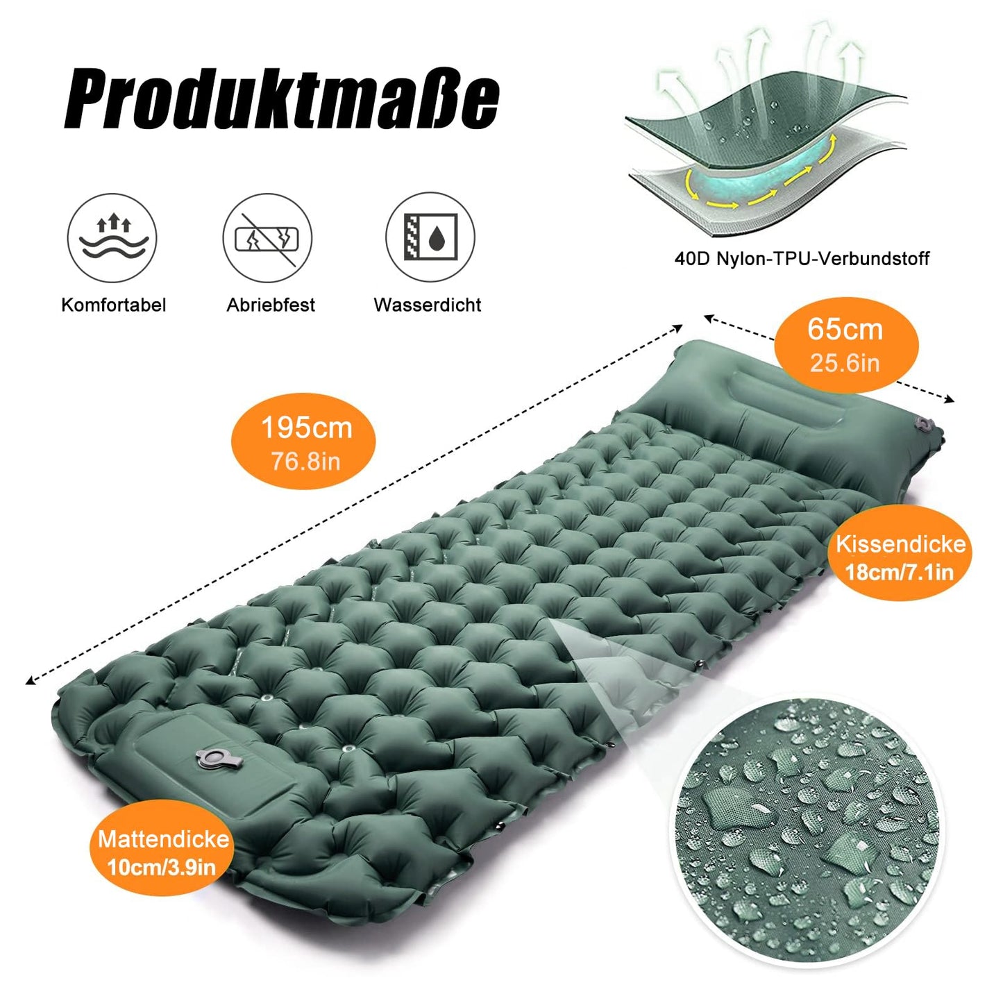 CALIYO self-inflating camping mat 2pcs - thickened air mattress with foot pump, ultralight & waterproof | integrated pillow, compact size for outdoor, hiking, tents & travel