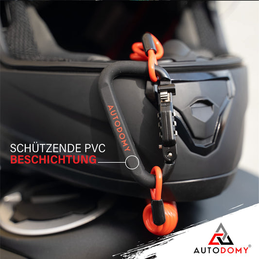 Autodomy Helmet Lock Motorcycle 150 cm Cable | Lock for Motorcycle Helmet with Combination Code | Motorcycle Helmet Lock with Security Code + Flexible Steel Cable + T Adapter