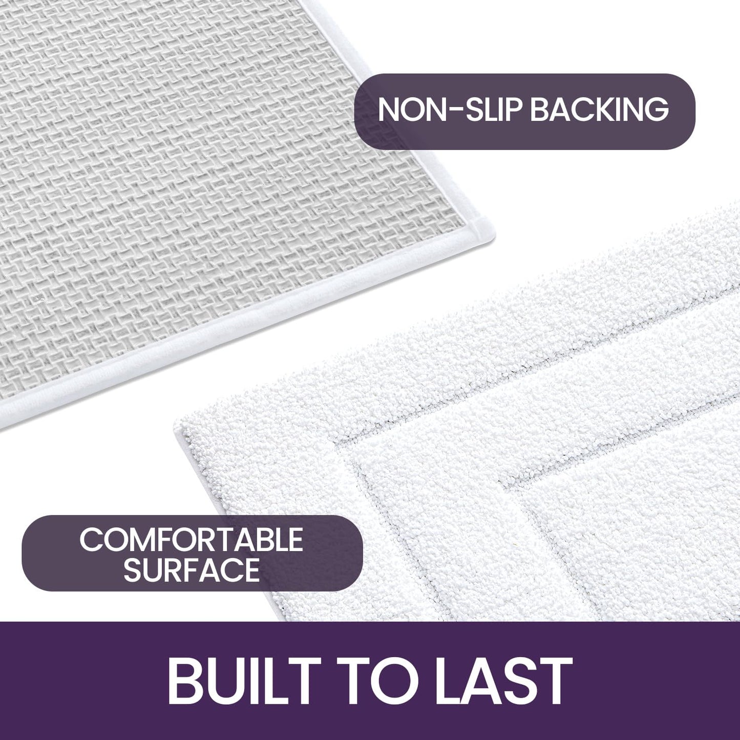 DEXI Bath Mat, Non-Slip Soft Bathroom Rug, Absorbent Bathmat, Machine Washable Bath Rug for Shower, Bathtub, and Toilet, White, 60 x 110 cm.